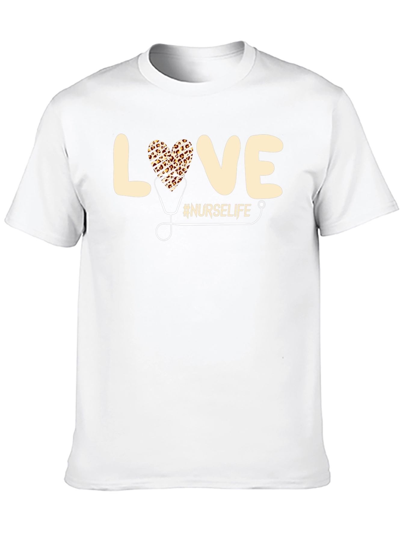 Nurse Life Leopard Heart Stethoscope Graphic T-Shirt