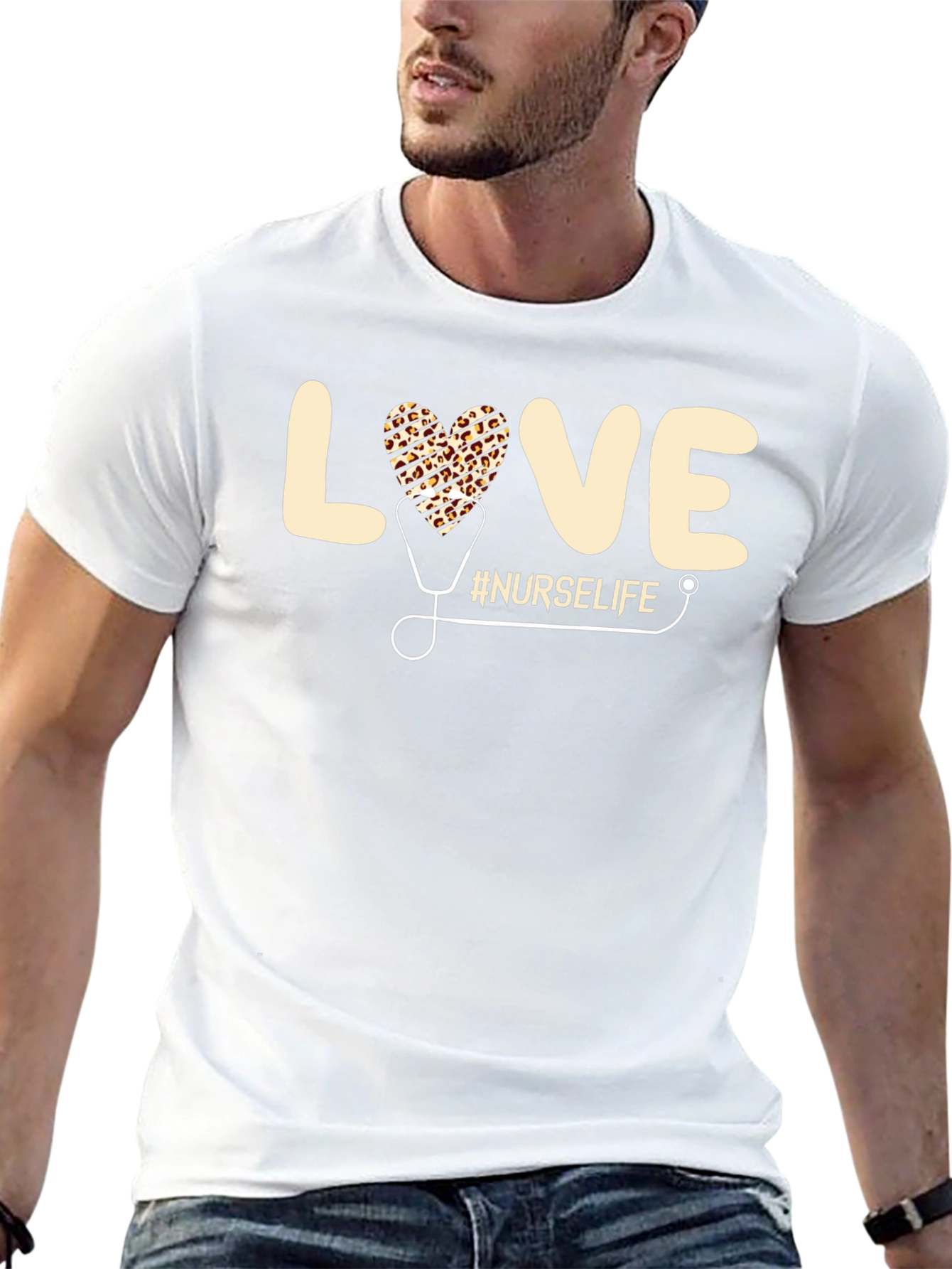 Nurse Life Leopard Heart Stethoscope Graphic T-Shirt
