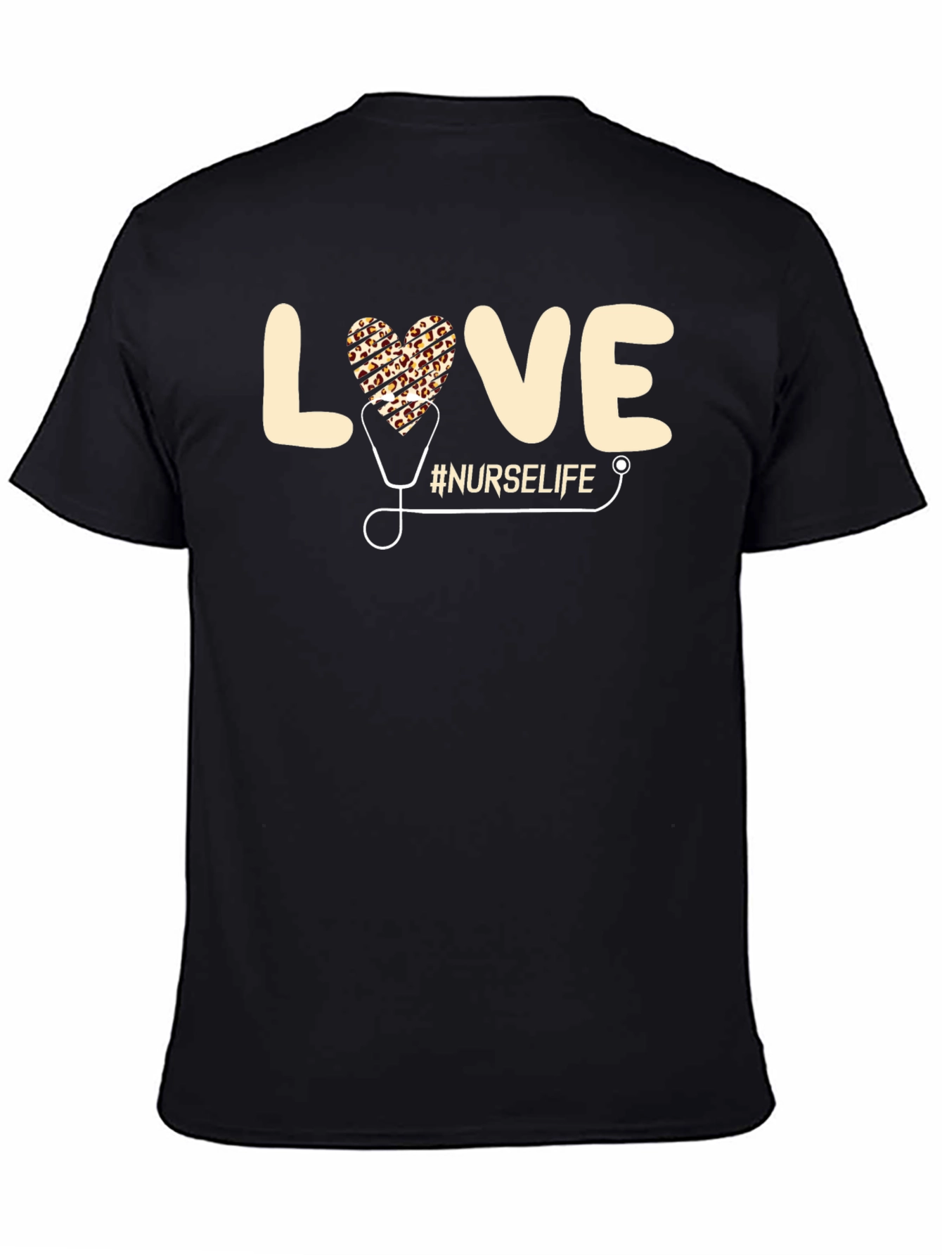 Nurse Life Leopard Heart Stethoscope Graphic T-Shirt