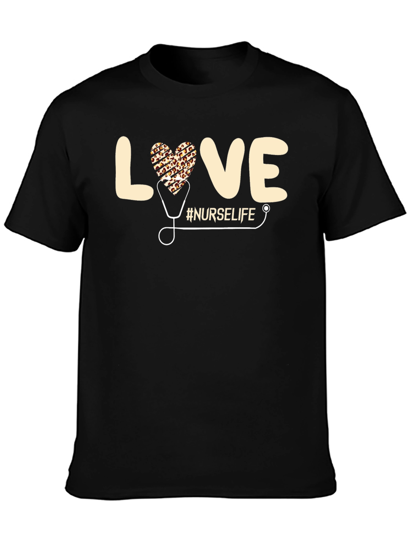 Nurse Life Leopard Heart Stethoscope Graphic T-Shirt
