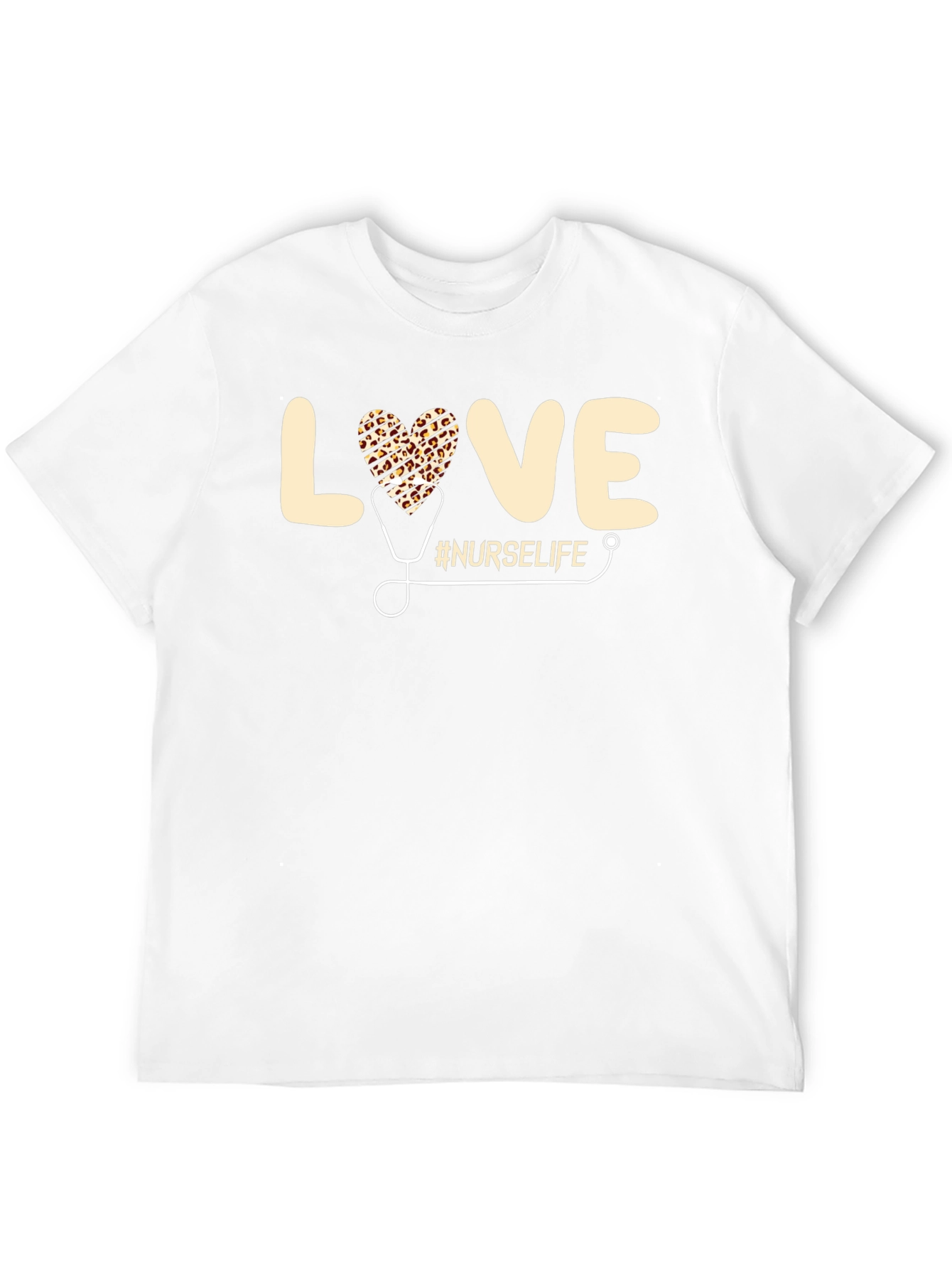 Nurse Life Leopard Heart Stethoscope Graphic T-Shirt