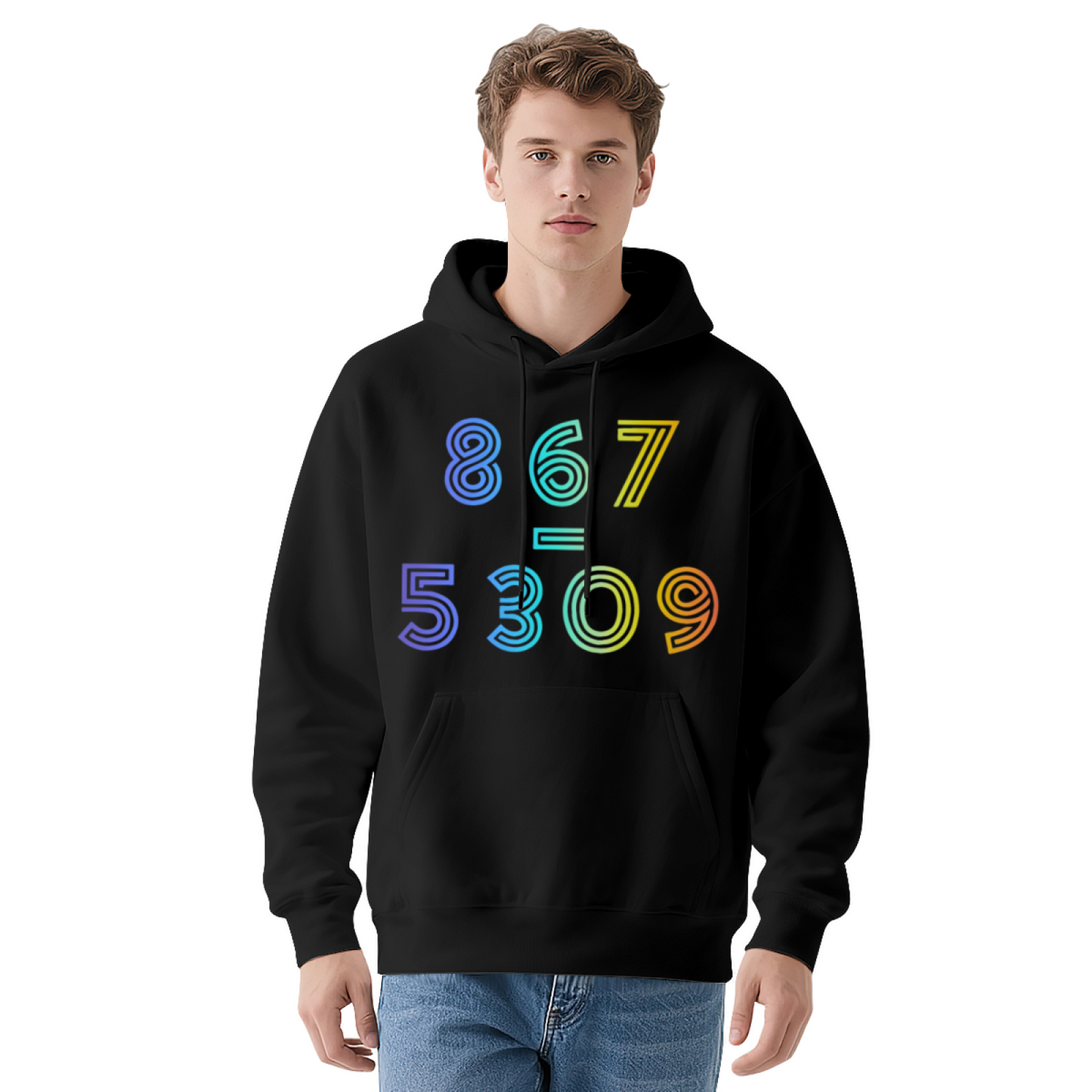 Colorful 867=5309 Number Retro Vibrant Comfort Hoodie, Trendy Casual Top