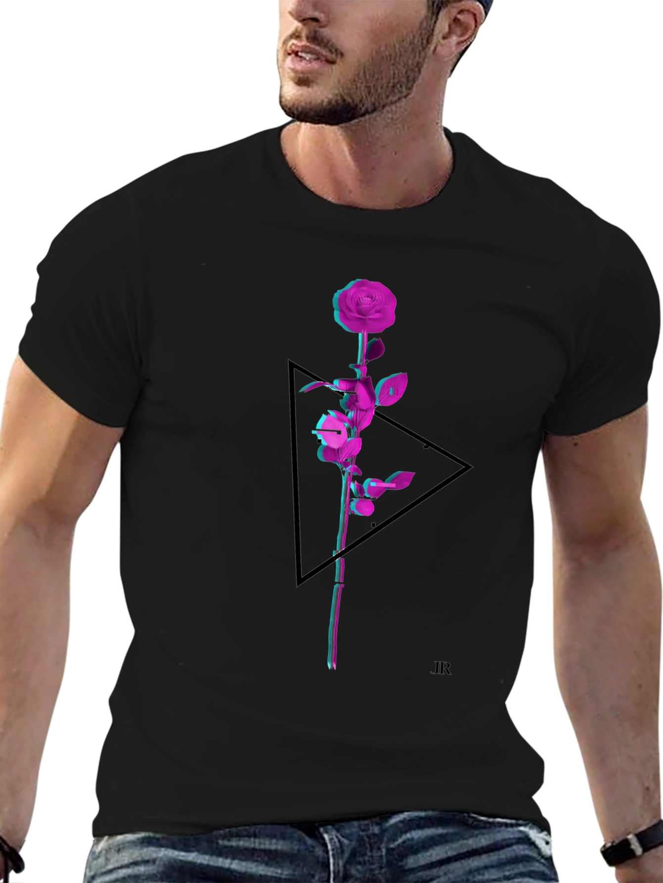 Geometric Rose Graphic Tee - Modern Style