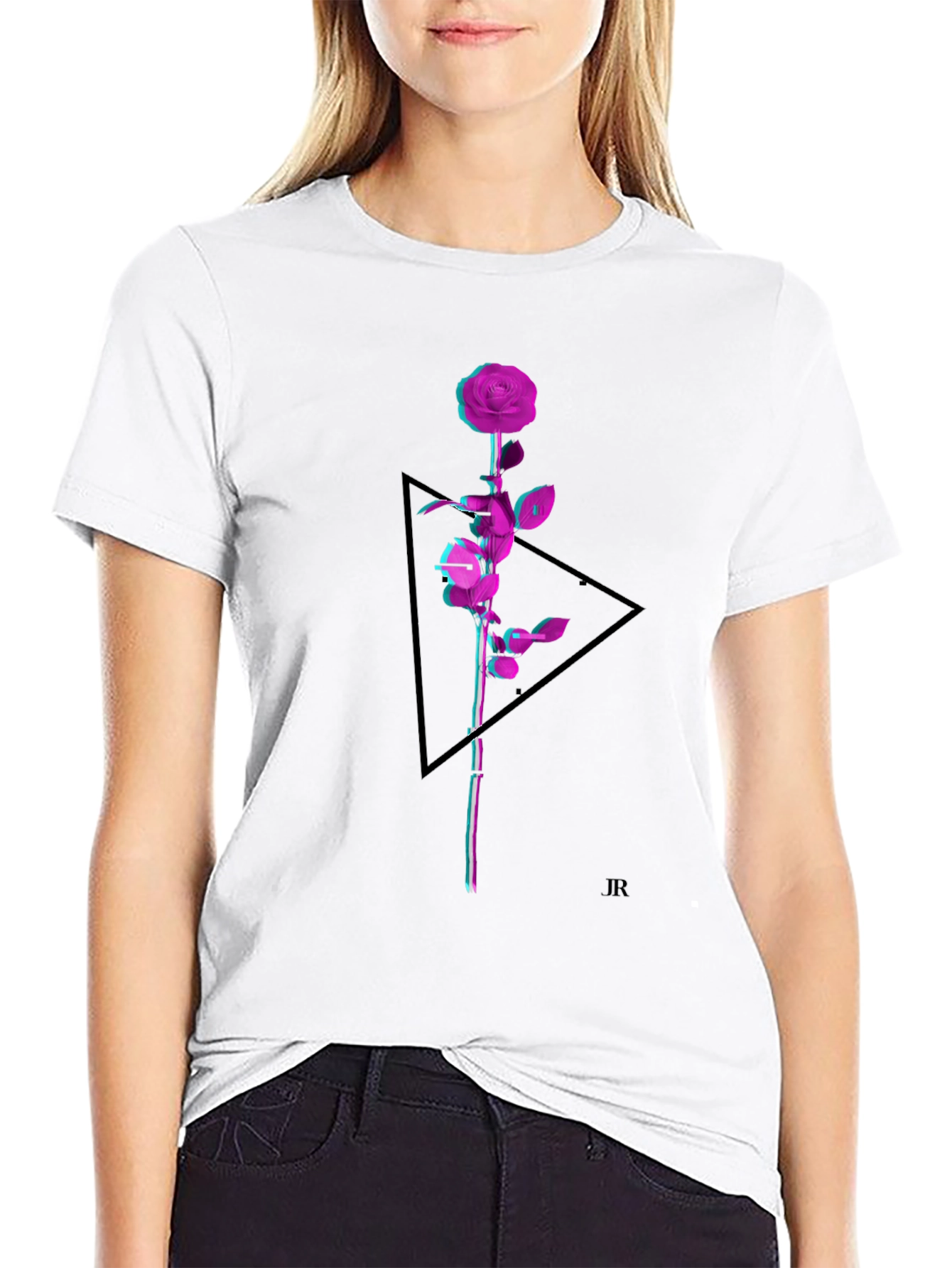 Geometric Rose Graphic Tee - Modern Style