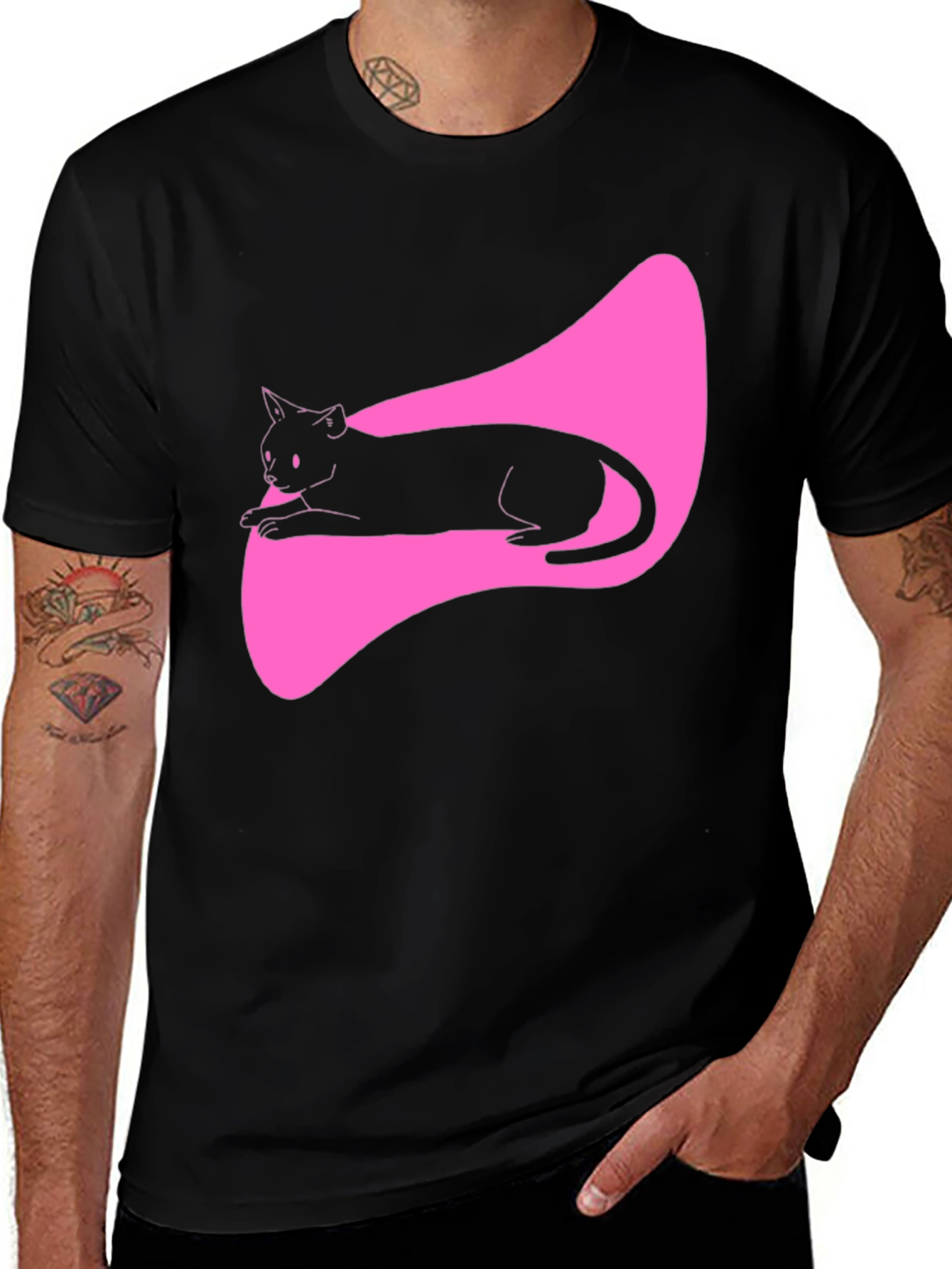 Black Cat Graphic Tee - Stylish Mens T-Shirt
