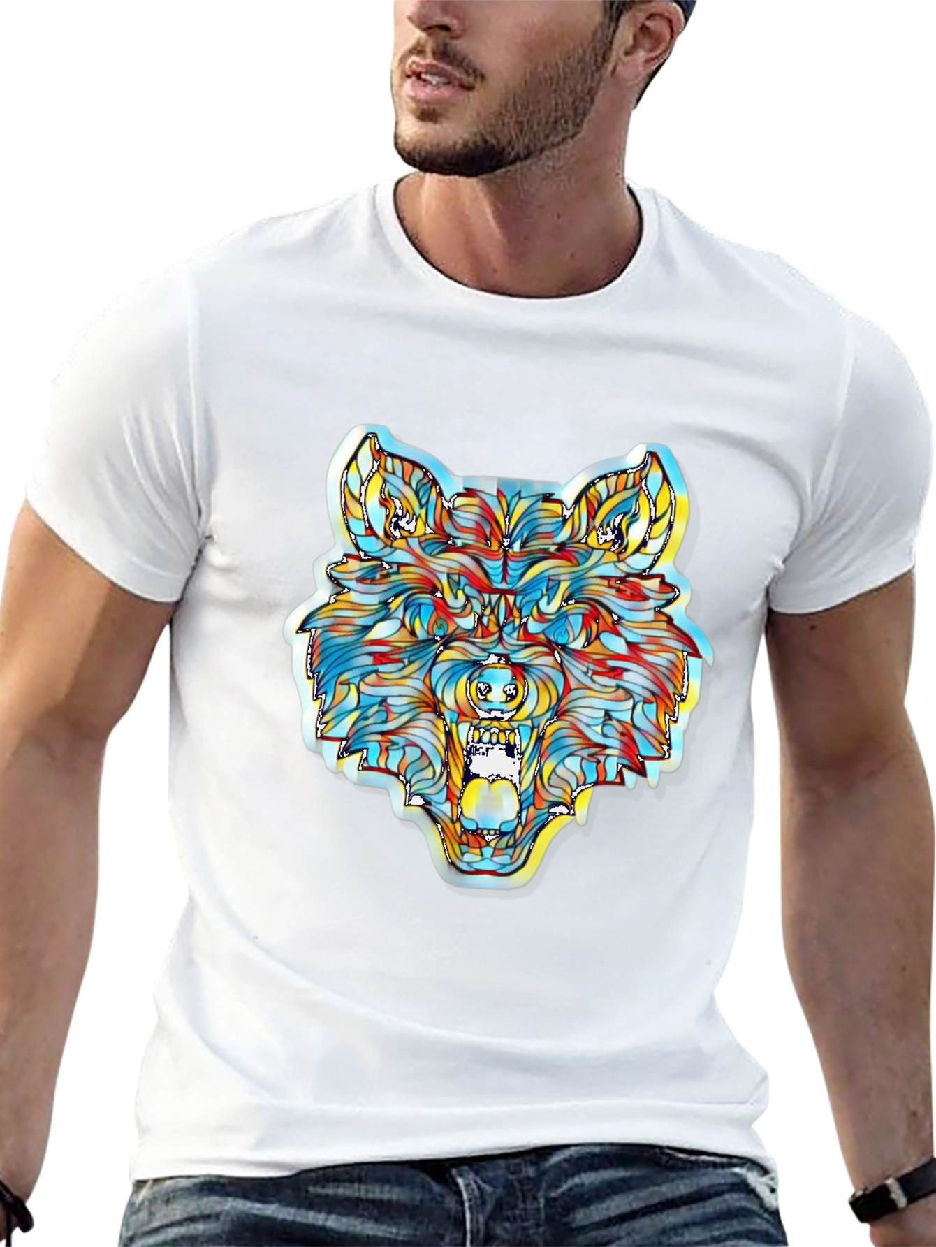 Vibrant Wolf Graphic T-Shirt - Unique Artistic Design