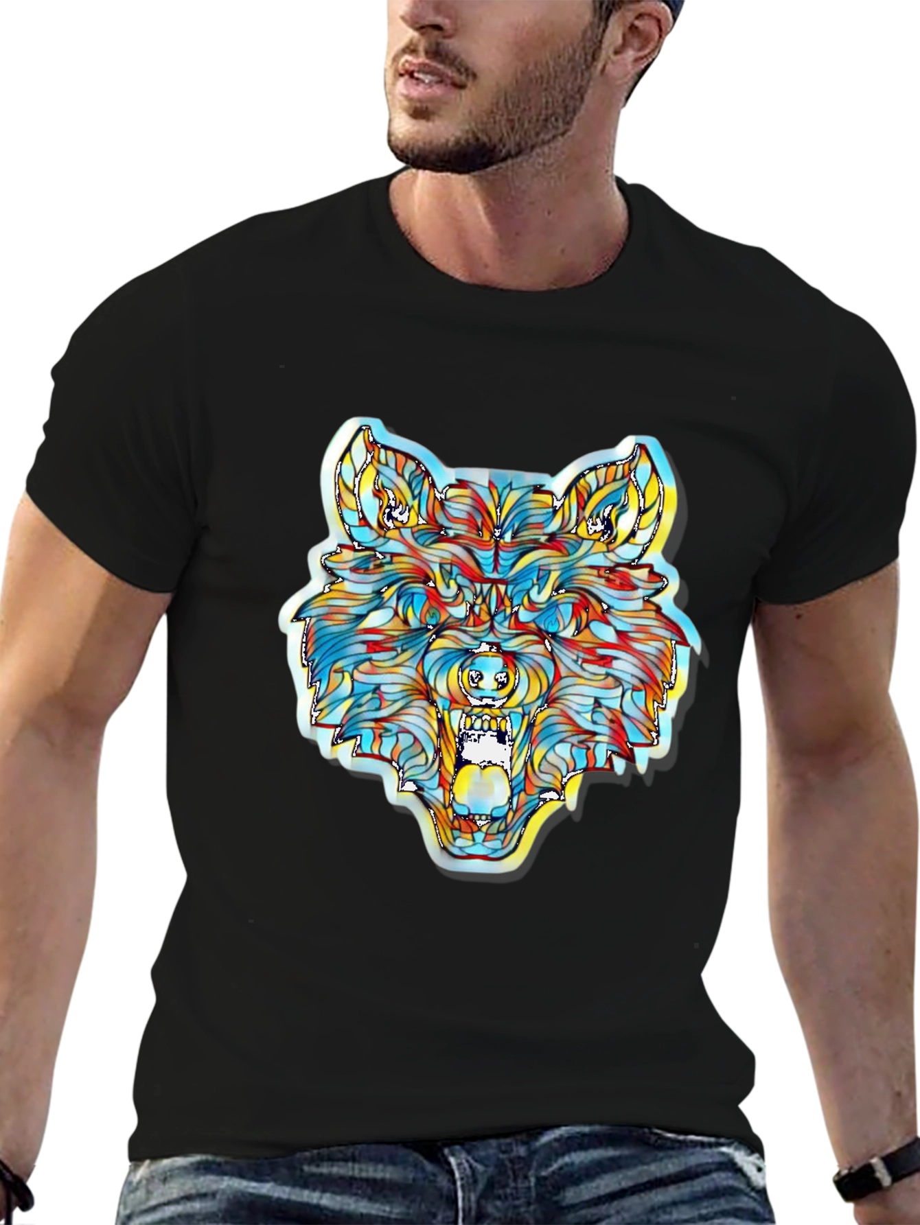 Vibrant Wolf Graphic T-Shirt - Unique Artistic Design