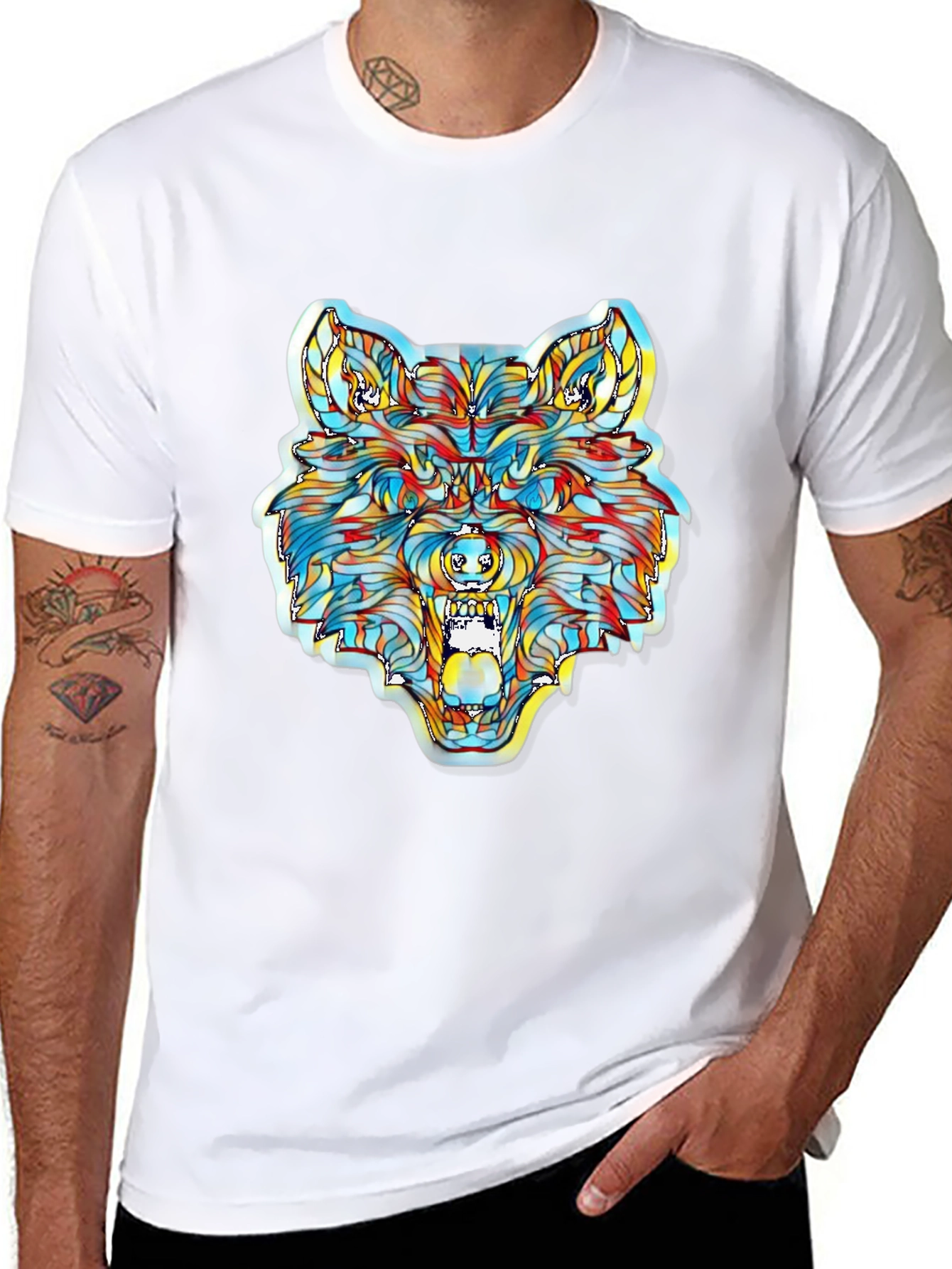 Vibrant Wolf Graphic T-Shirt - Unique Artistic Design
