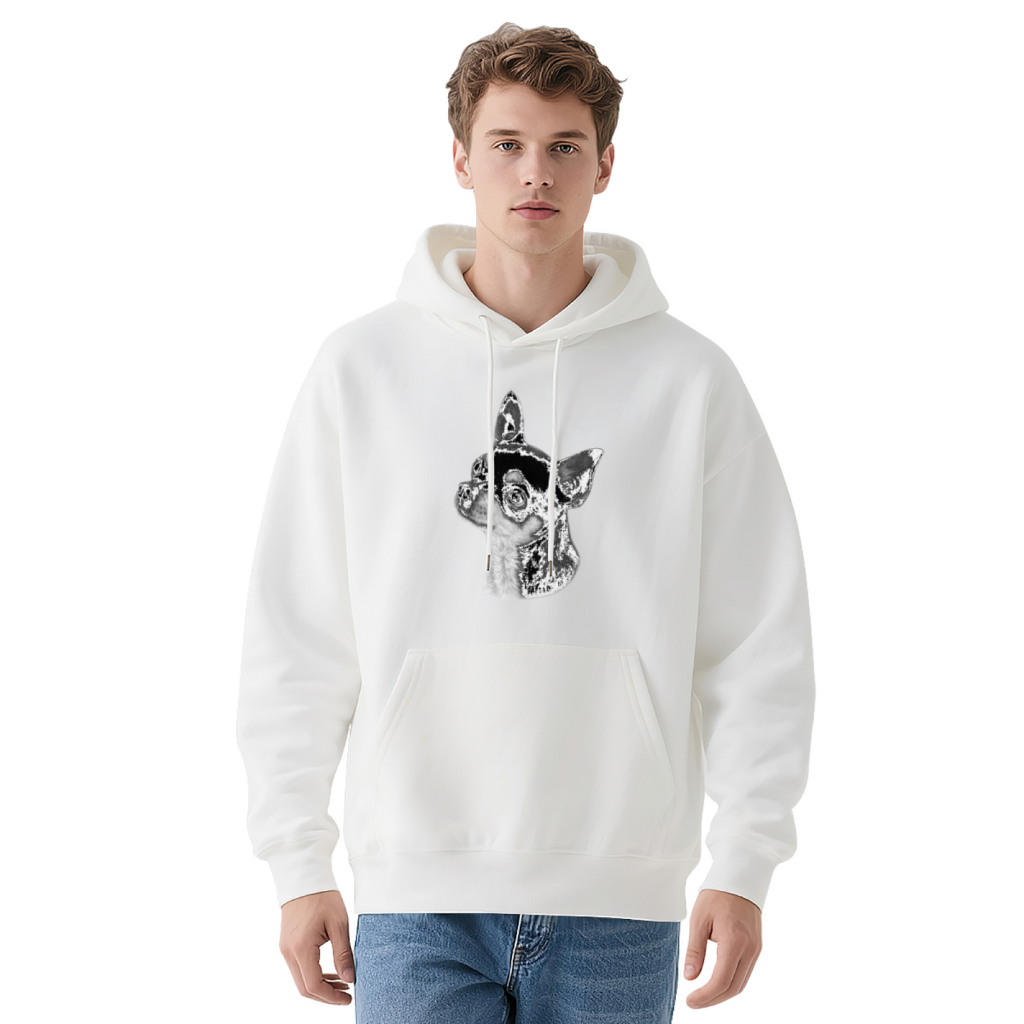 Monochrome Chihuahua Dog Portrait Hoodie, Breathable Casual Comfort