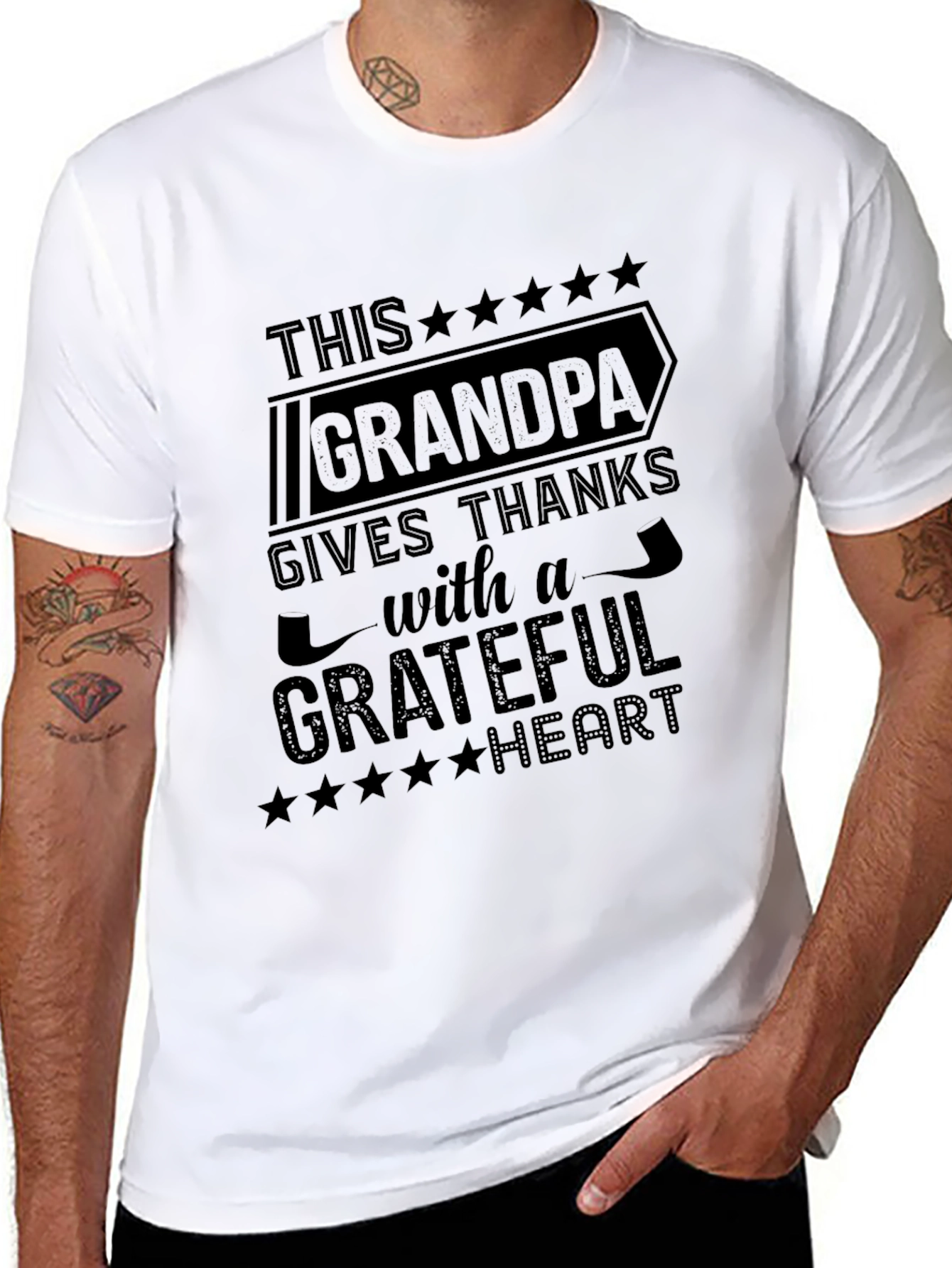 Grandpa Gives Thanks Graphic Tee - Black