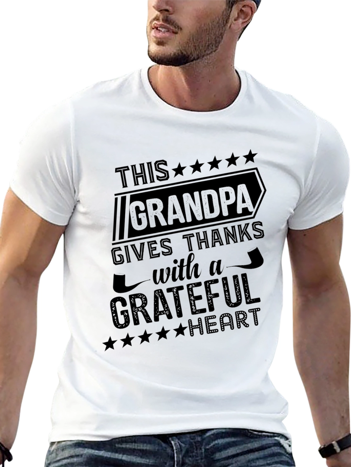 Grandpa Gives Thanks Graphic Tee - Black