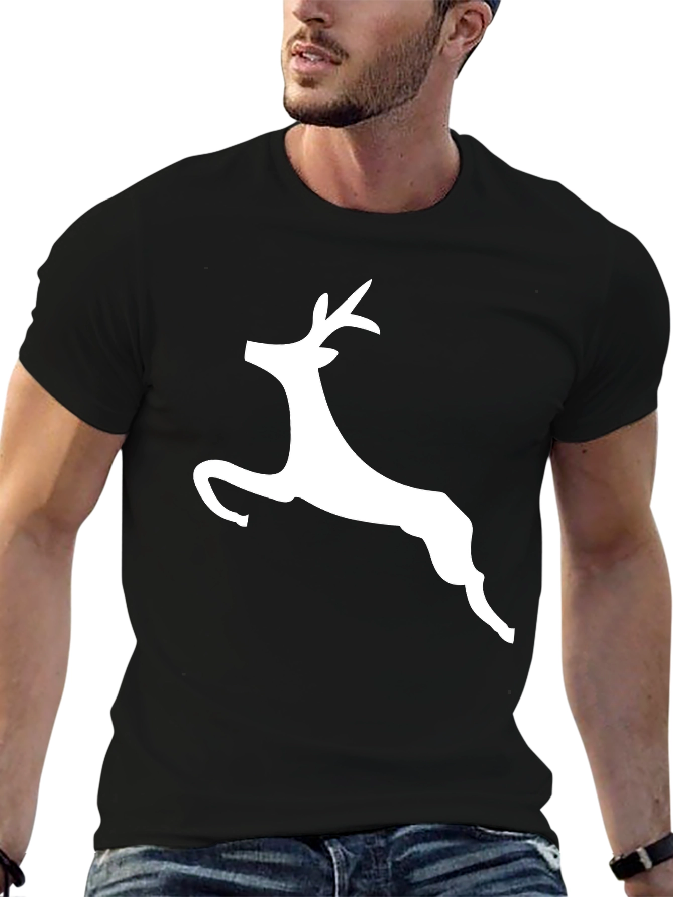 Black T-Shirt with White Reindeer Graphic