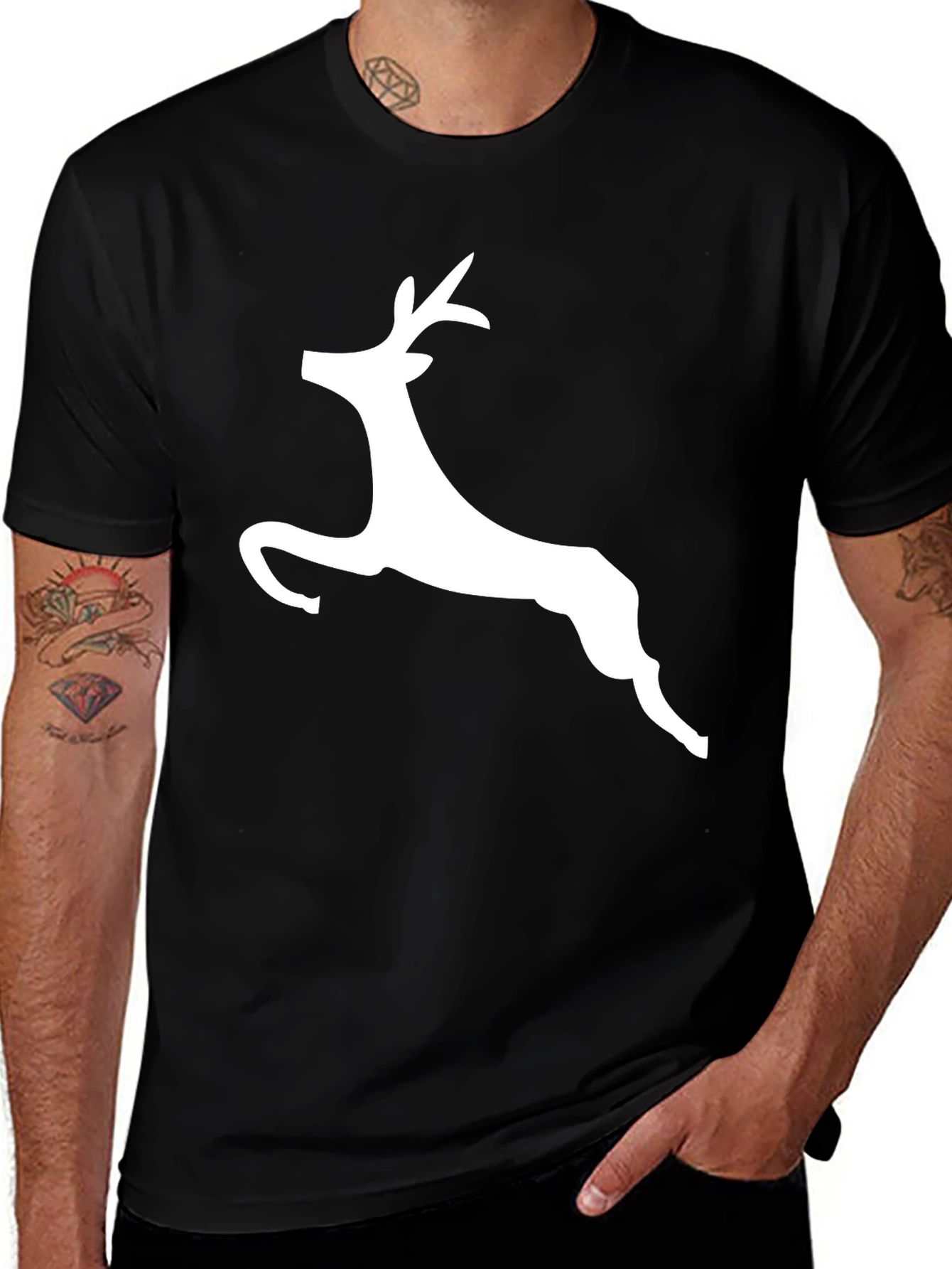 Black T-Shirt with White Reindeer Graphic