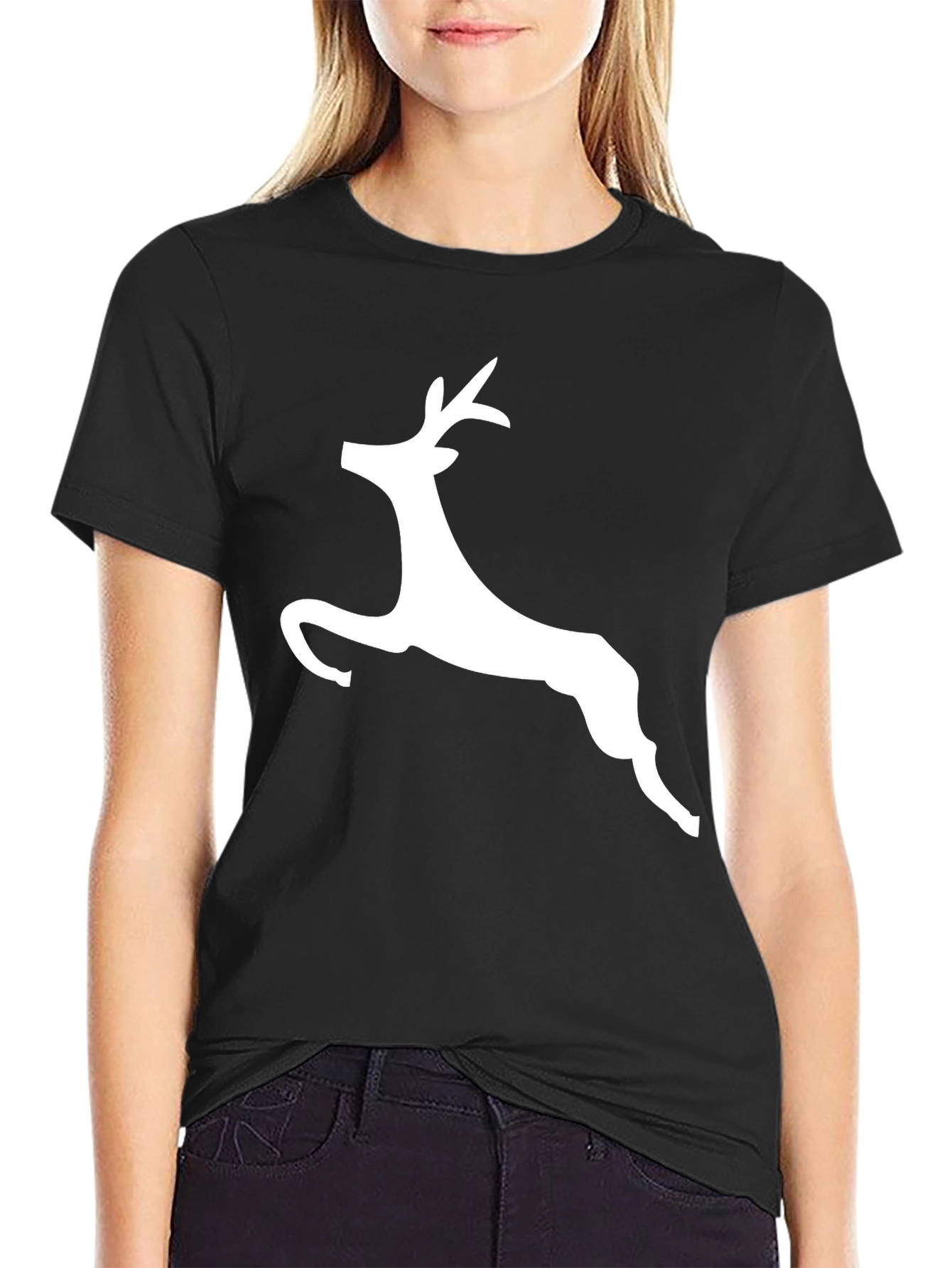 Black T-Shirt with White Reindeer Graphic