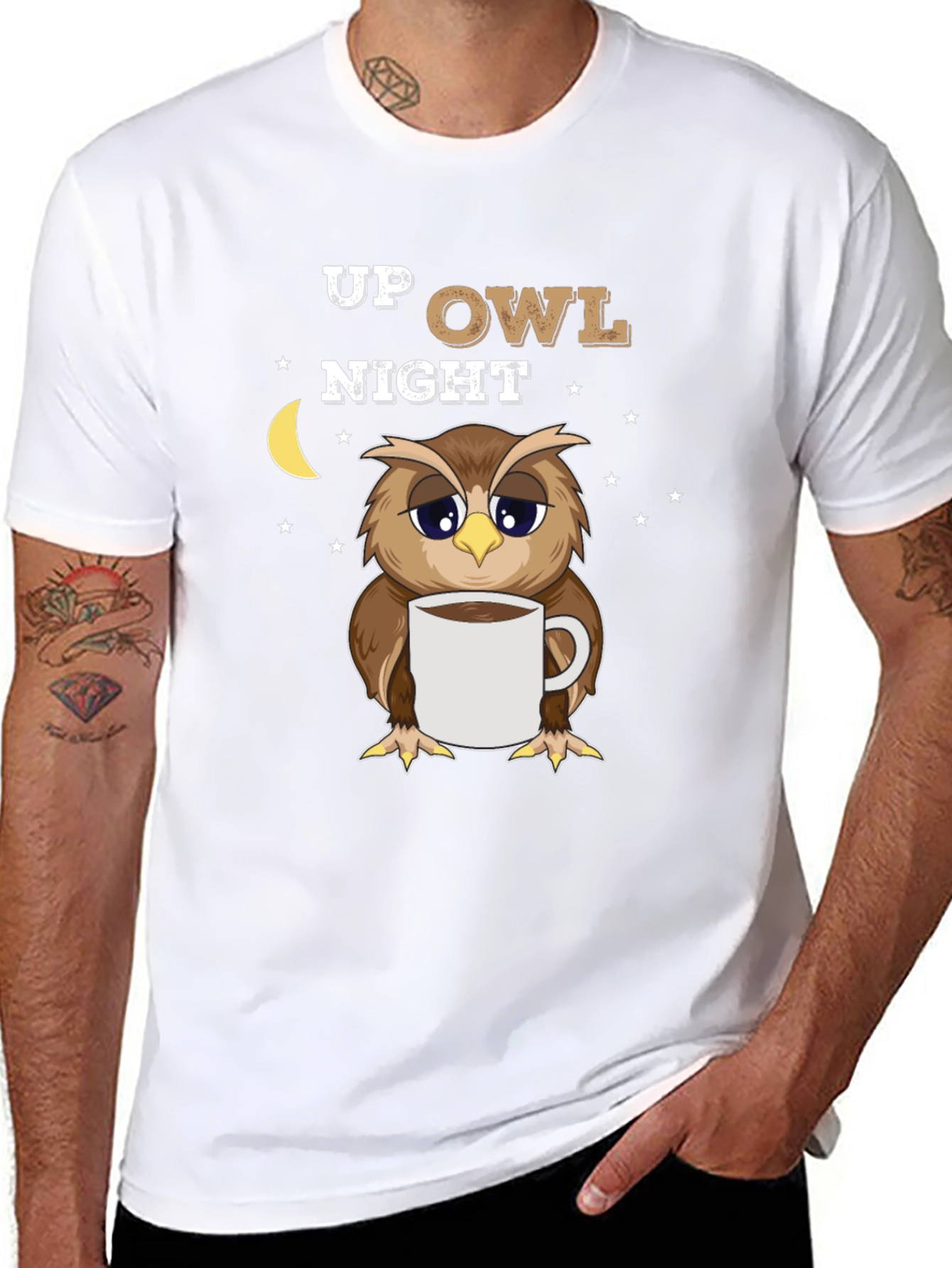 Up Owl Night Black Graphic Tee