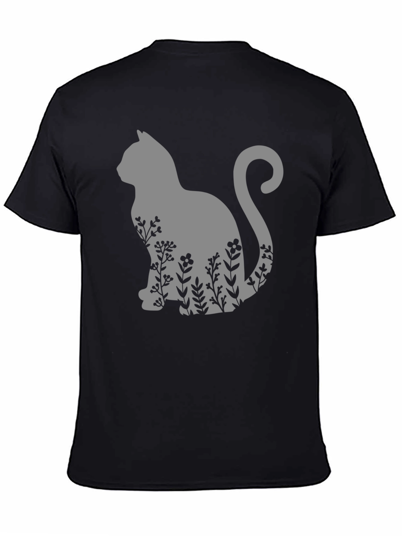 Cat & Floral T-Shirt - Black Tee
