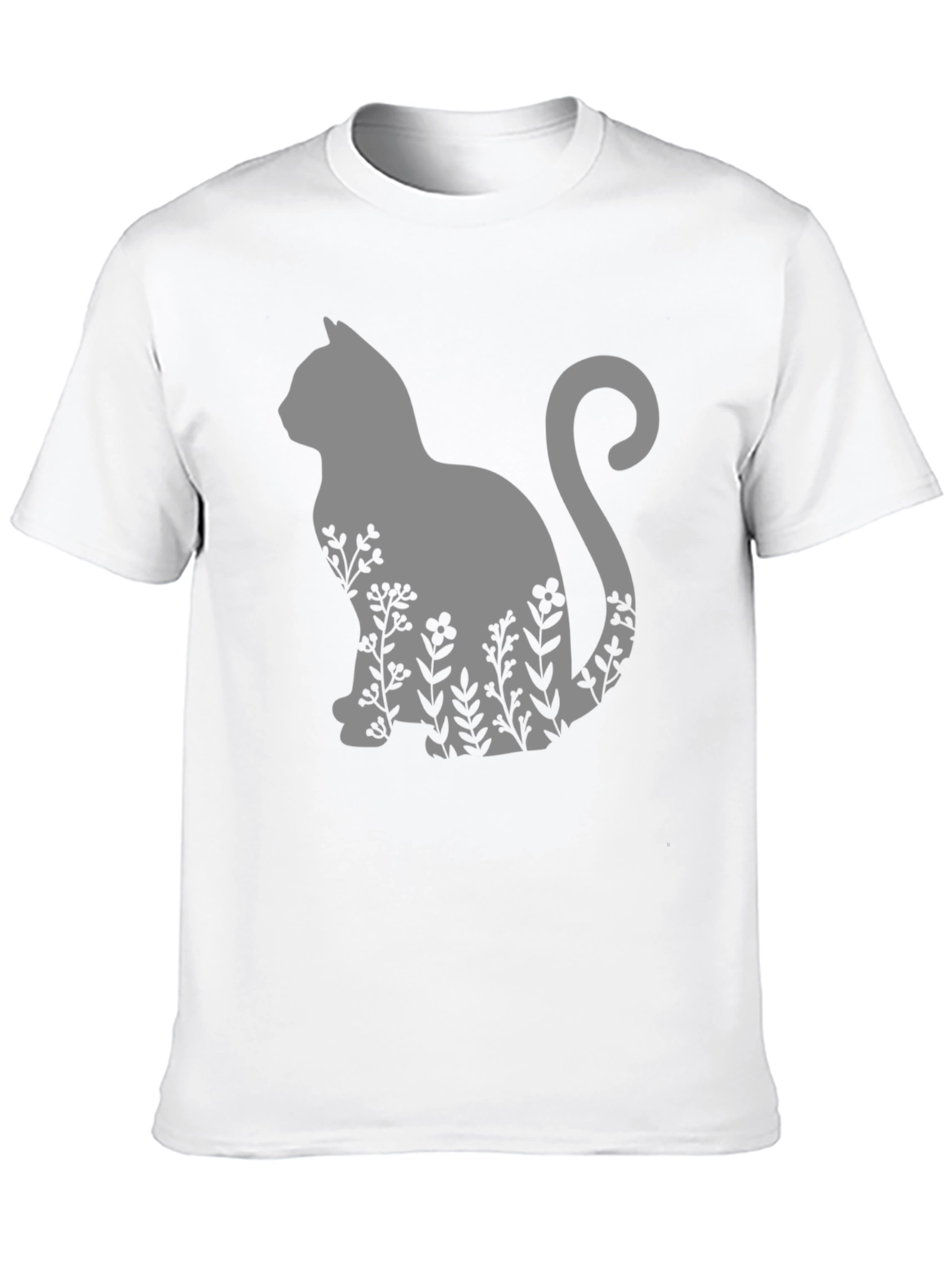 Cat & Floral T-Shirt - Black Tee