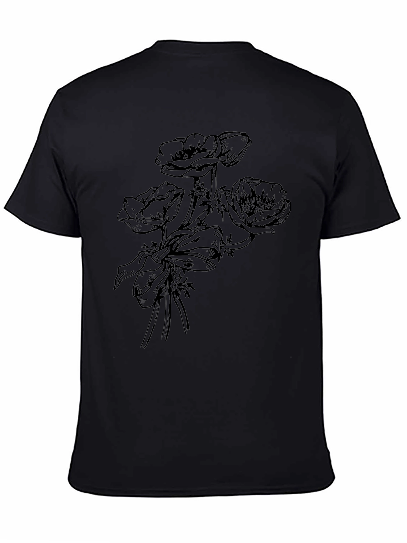 Floral Print Mens T-Shirt - Black