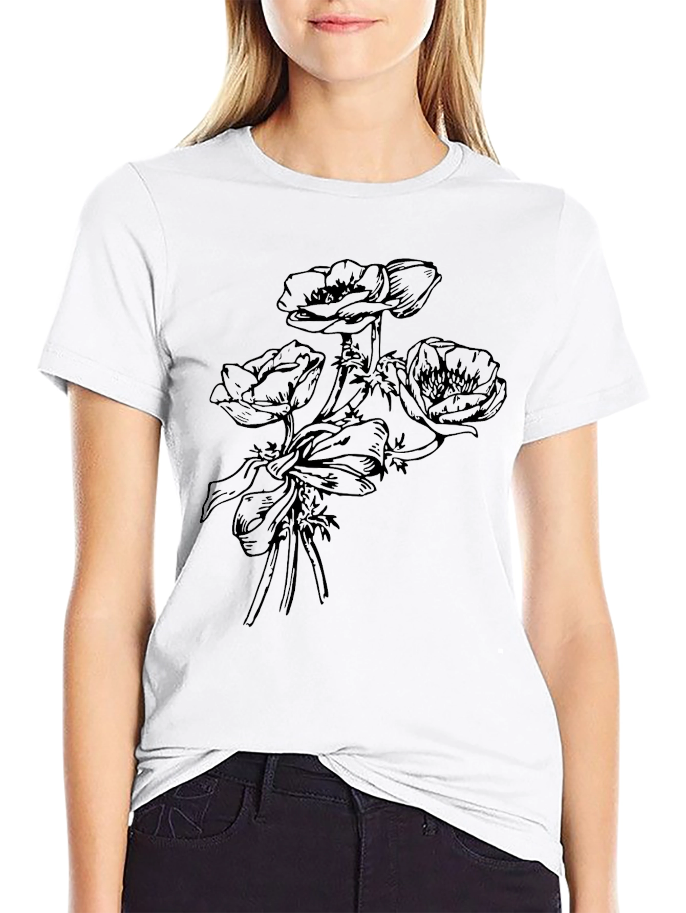 Floral Print Mens T-Shirt - Black