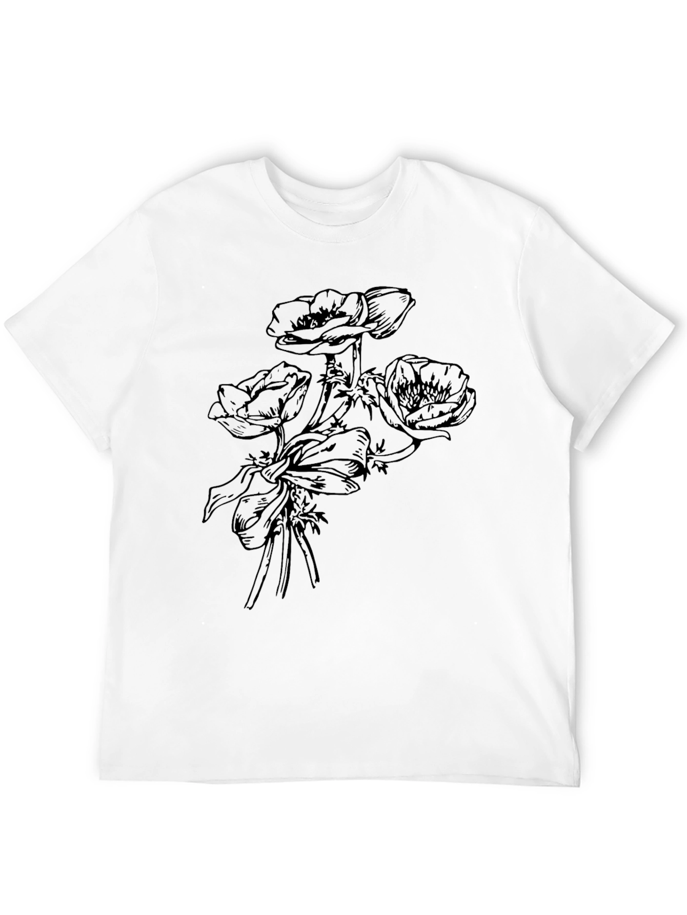 Floral Print Mens T-Shirt - Black