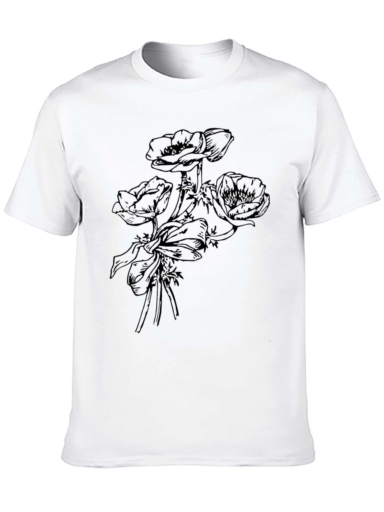 Floral Print Mens T-Shirt - Black