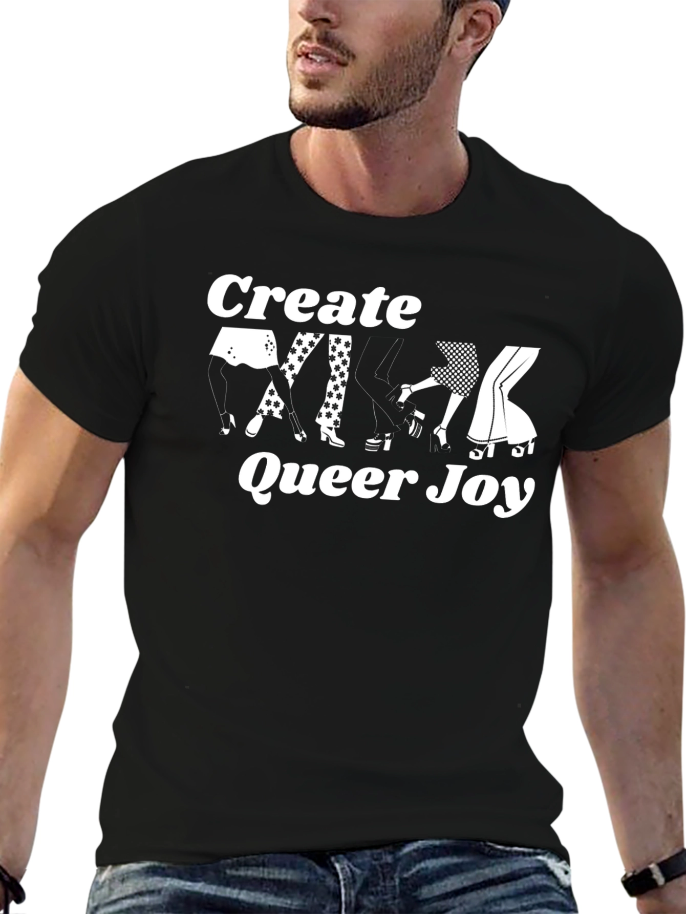 Create Queer Joy Graphic Tee - Black Cotton T-Shirt
