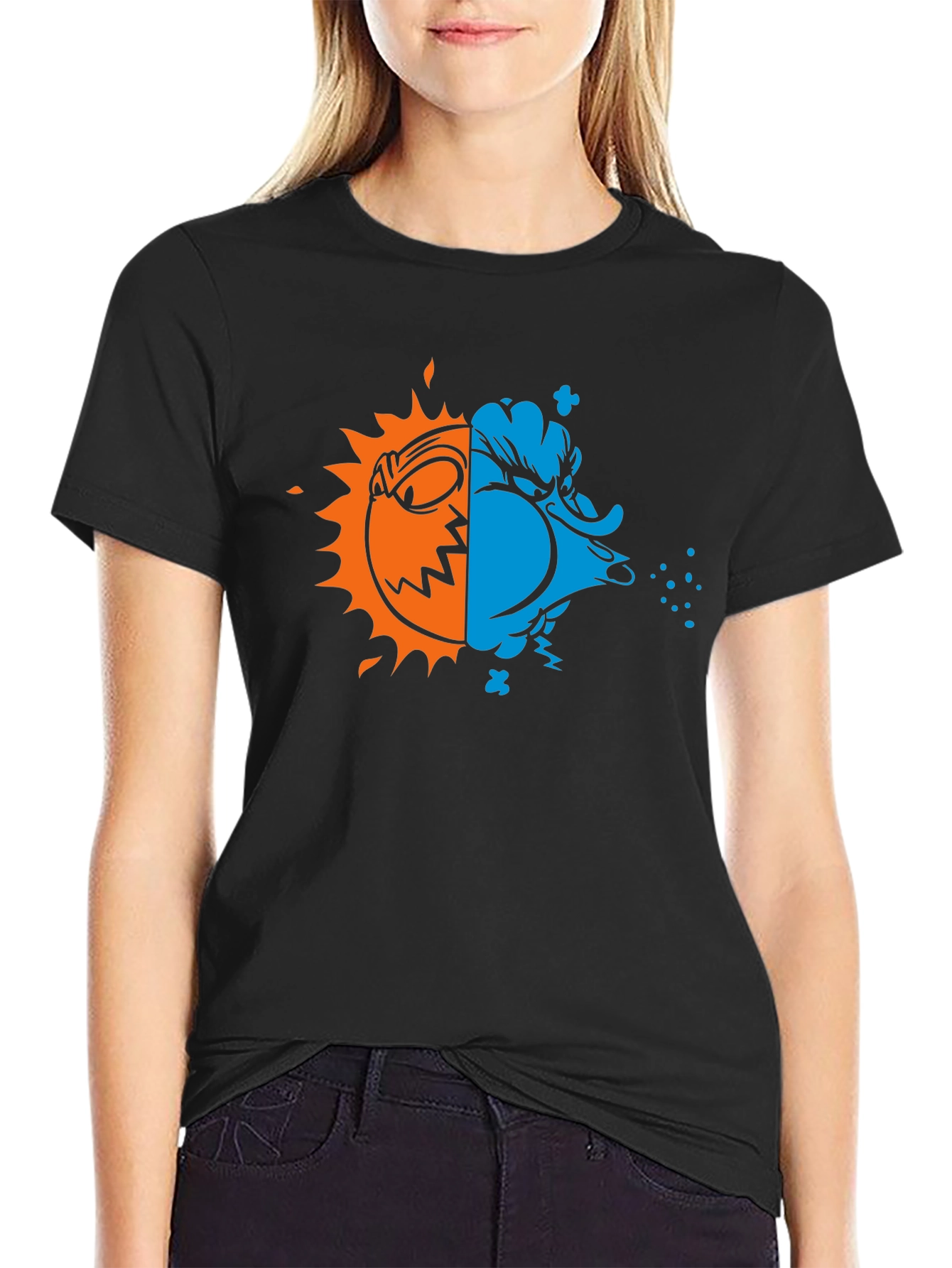 Black T-Shirt with Half Sun and Half Snow Design