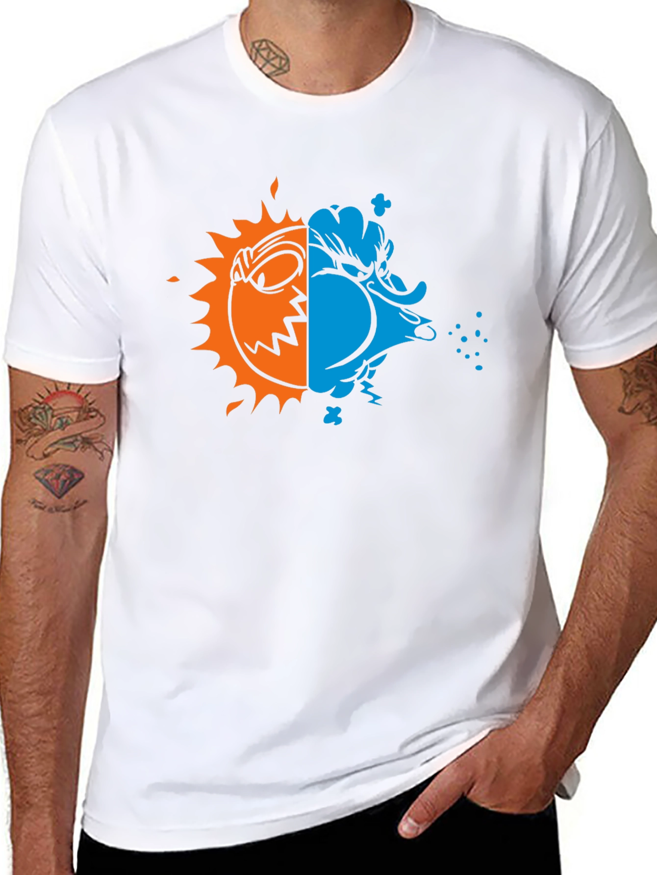 Black T-Shirt with Half Sun and Half Snow Design