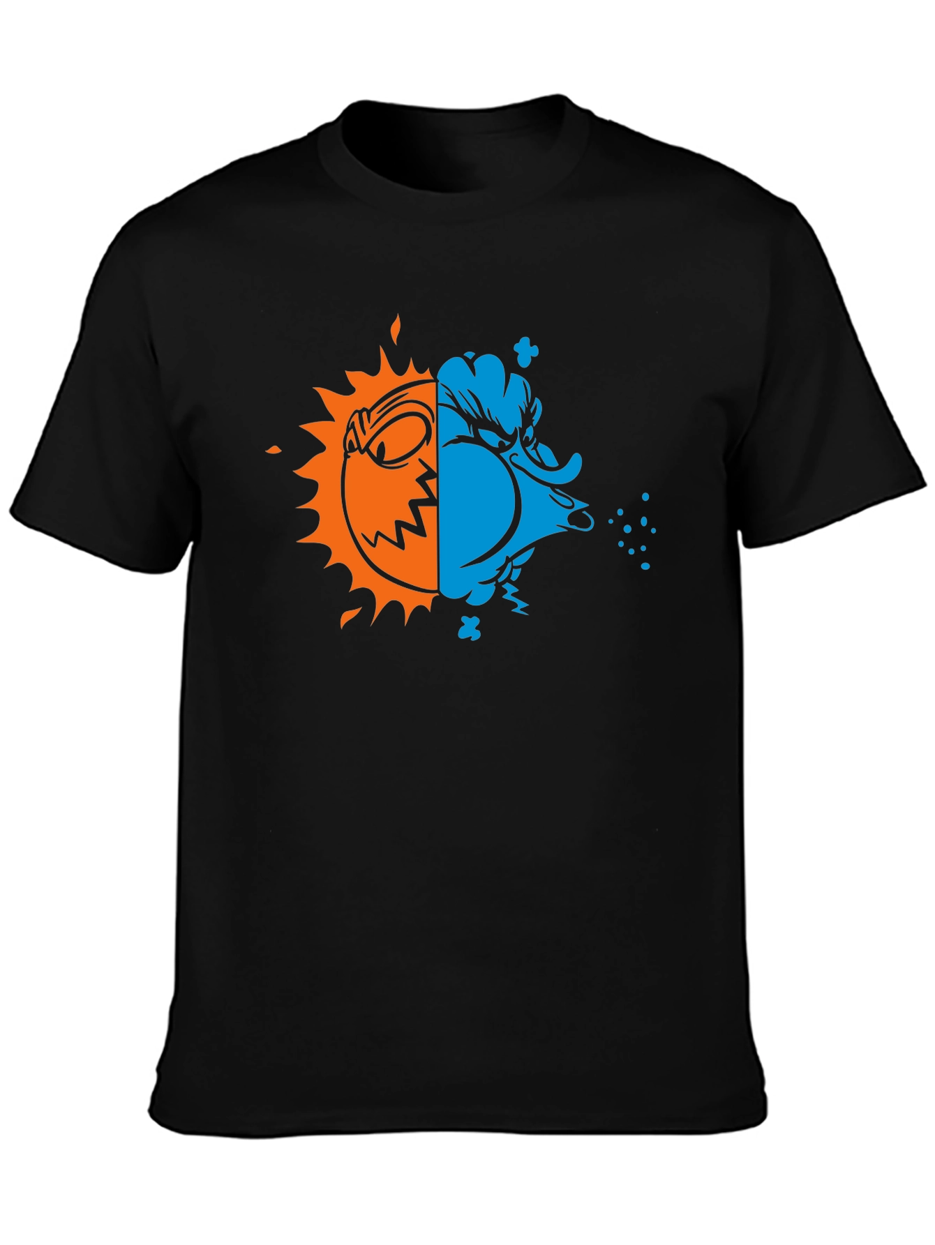 Black T-Shirt with Half Sun and Half Snow Design