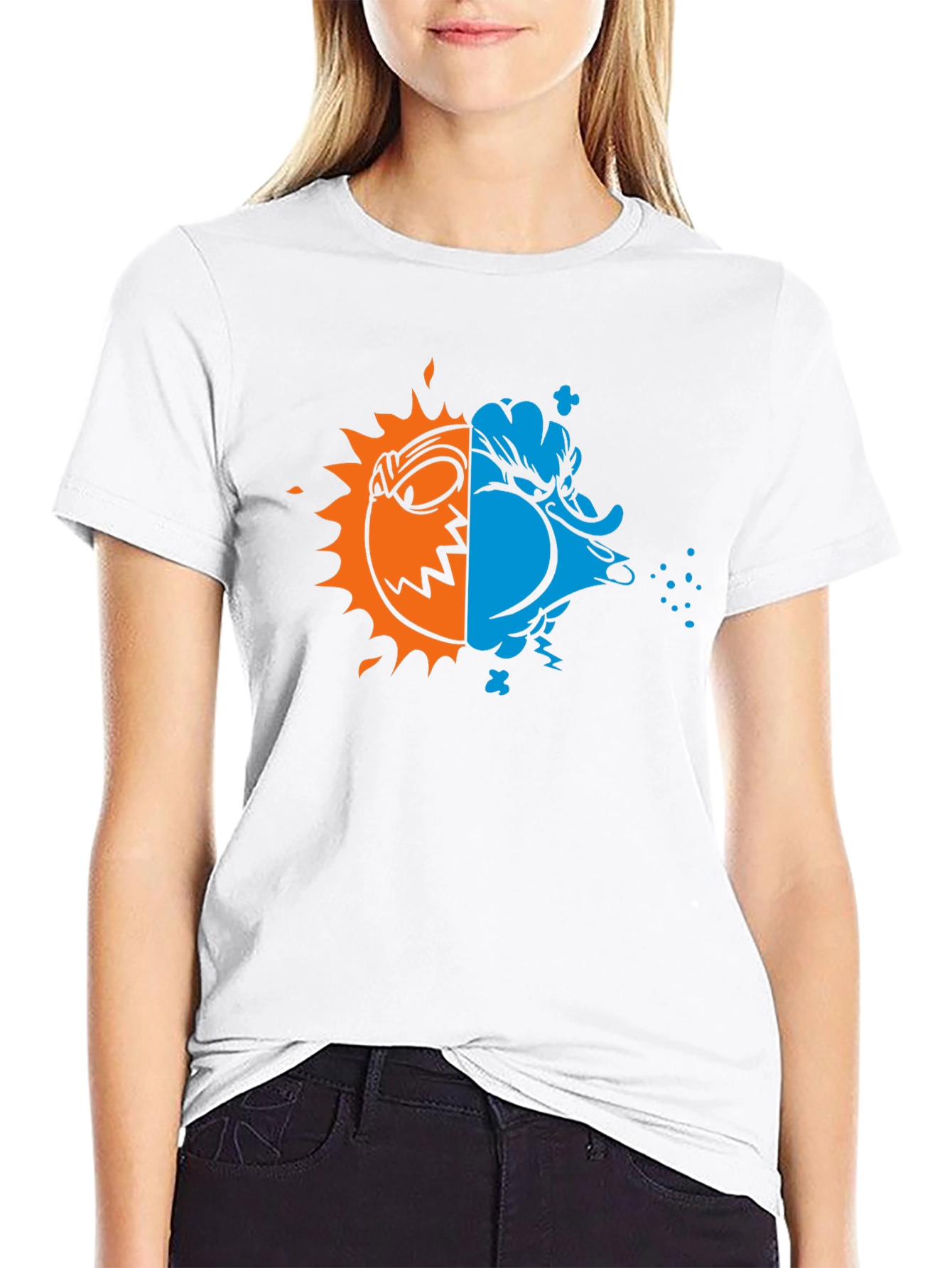 Black T-Shirt with Half Sun and Half Snow Design