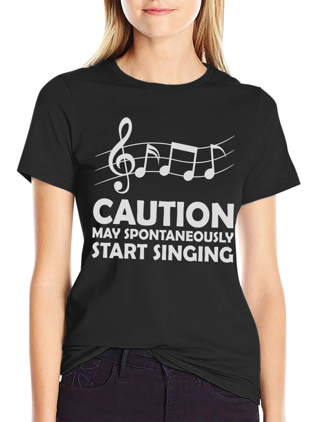 Caution May Spontaneously Start Singing Black T-Shirt