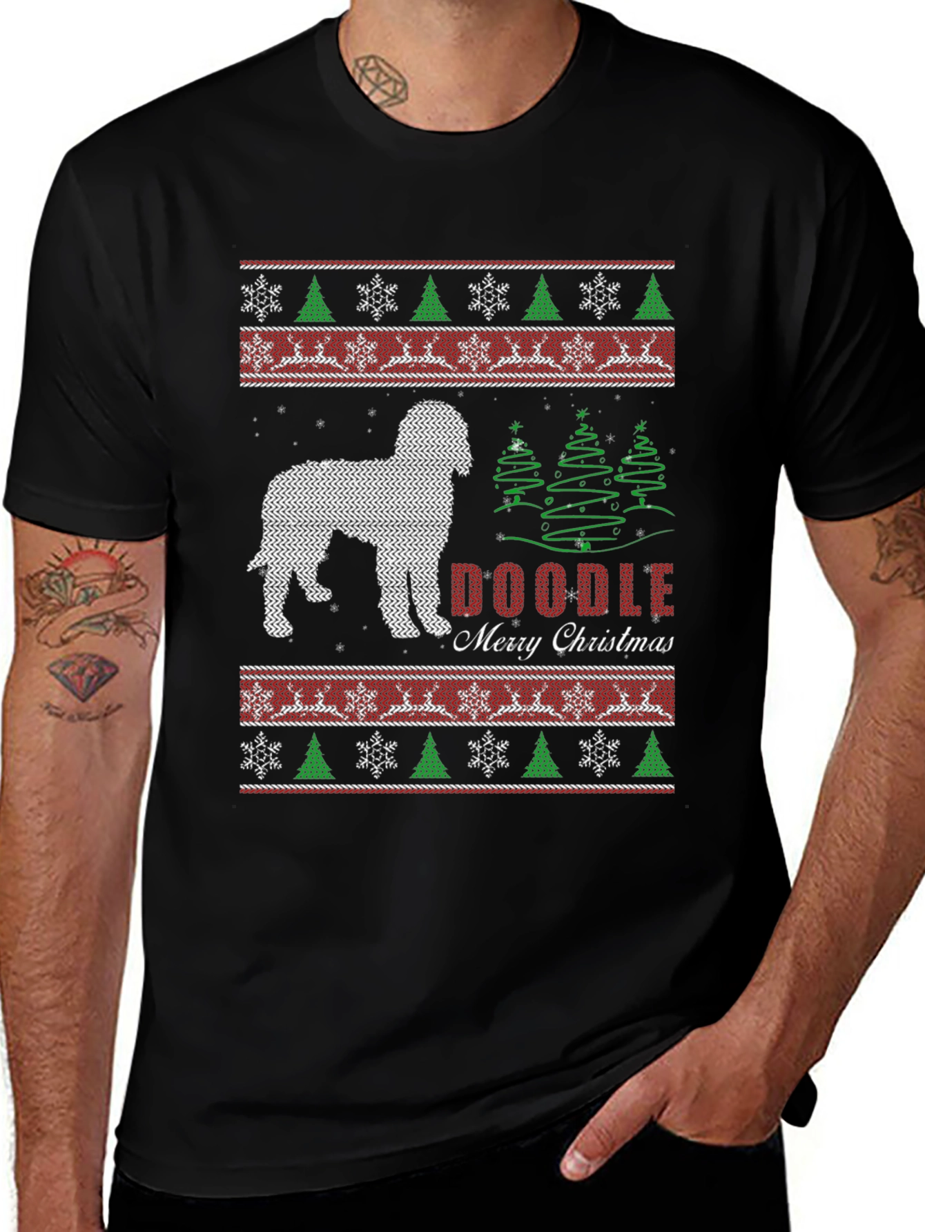 Doodle Merry Christmas Holiday Graphic Tee