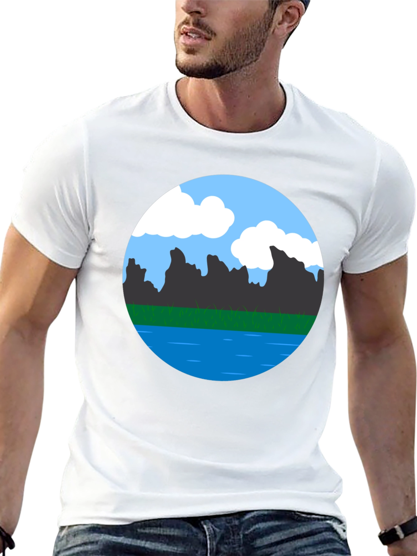 Scenic Landscape Graphic Tee - Black Cotton Blend