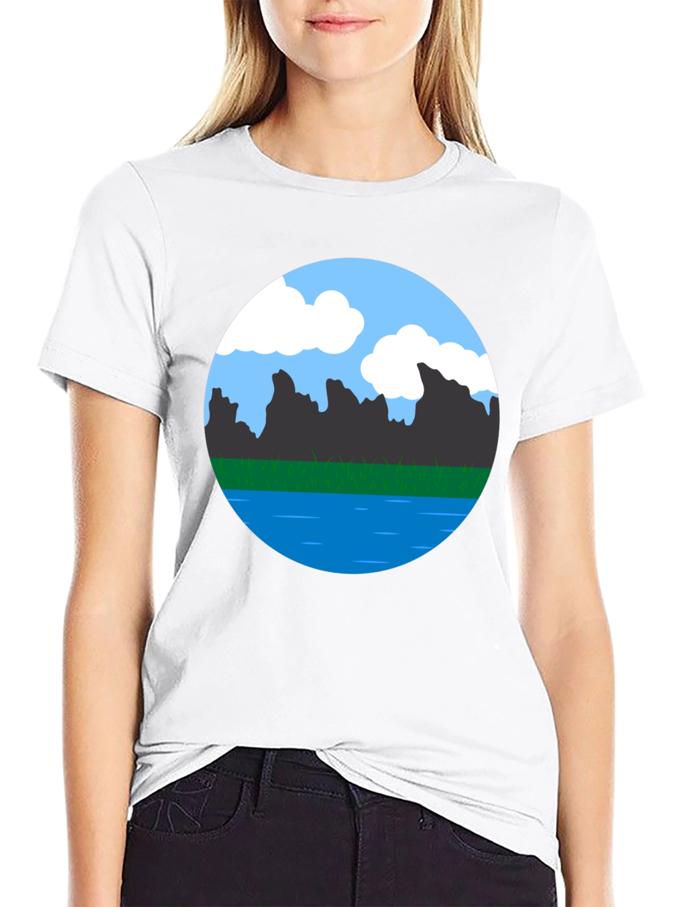 Scenic Landscape Graphic Tee - Black Cotton Blend