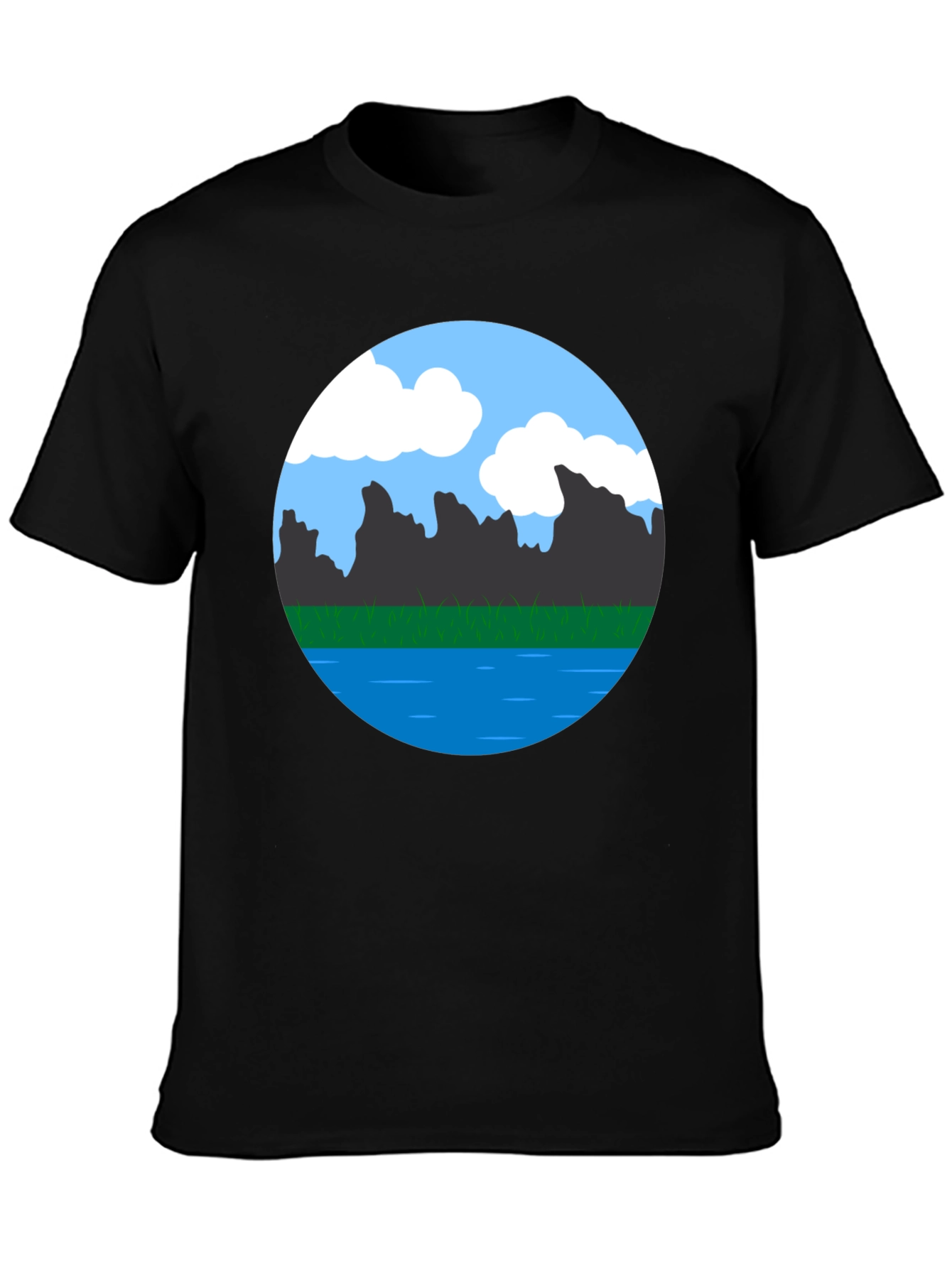 Scenic Landscape Graphic Tee - Black Cotton Blend
