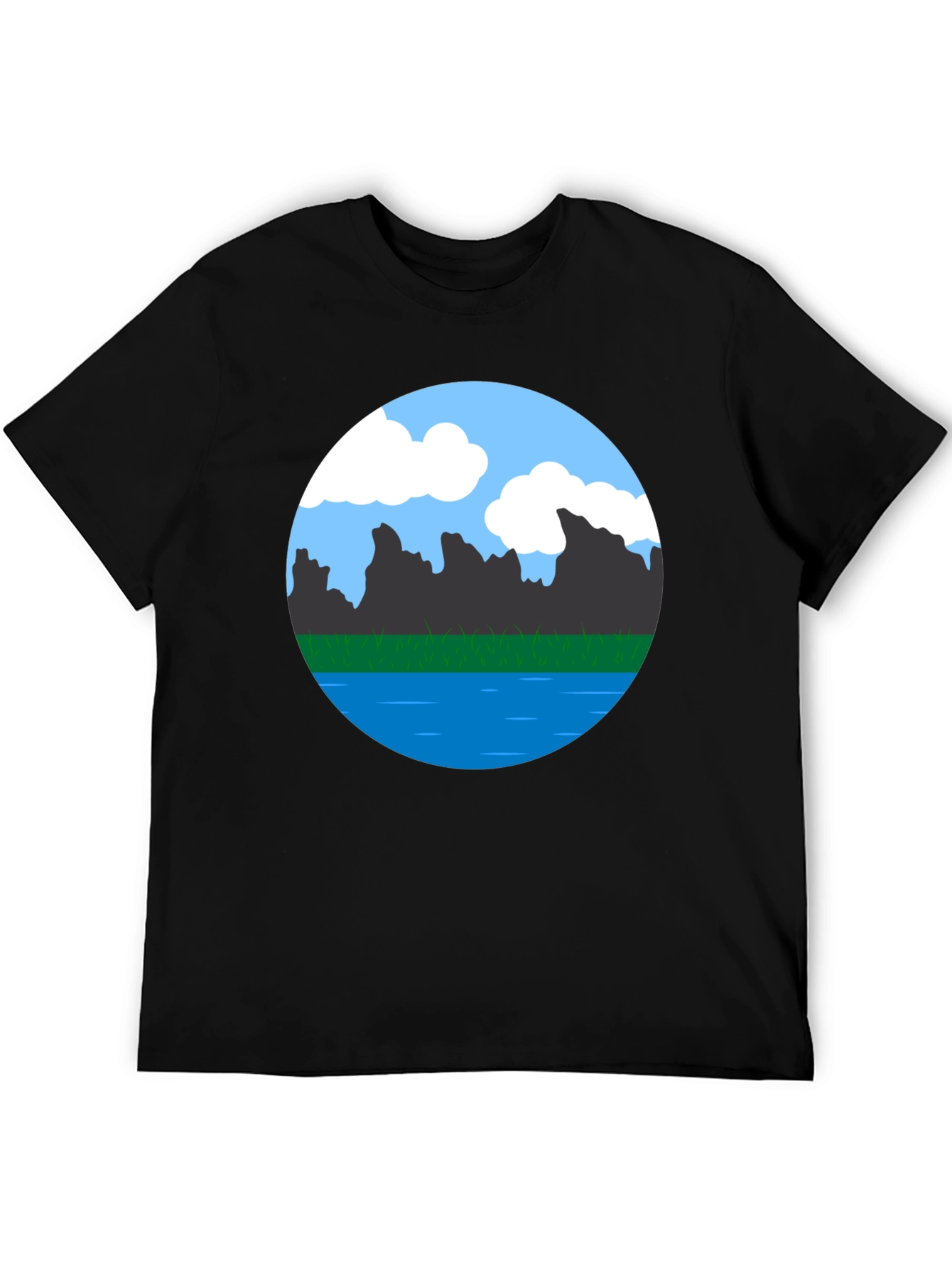 Scenic Landscape Graphic Tee - Black Cotton Blend