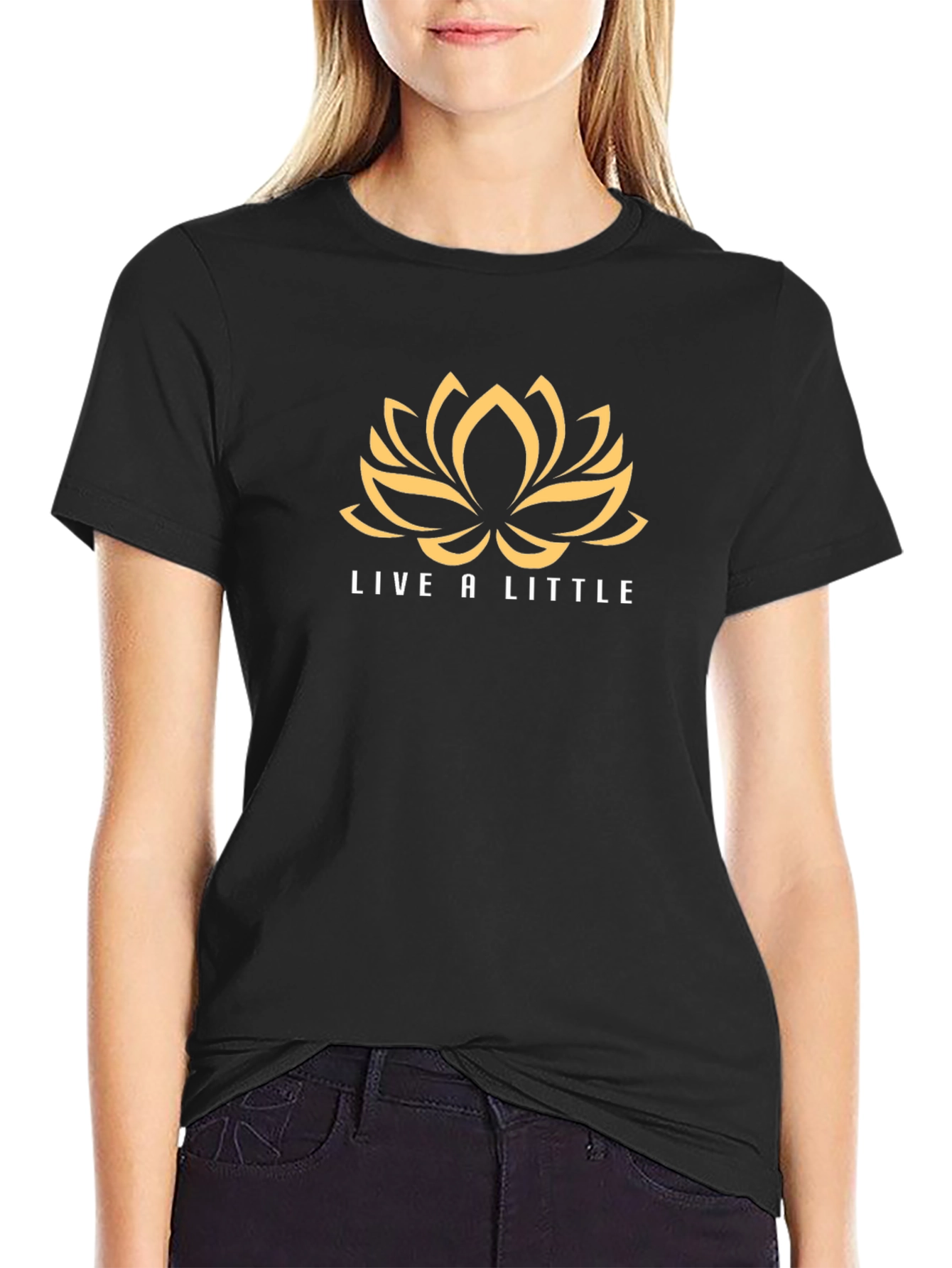 Live a Little Black Graphic Tee with Lotus