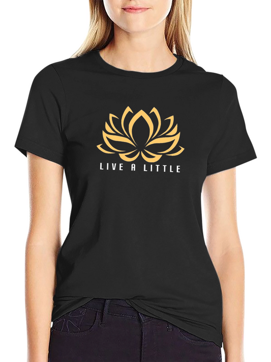 Live a Little Black Graphic Tee with Lotus