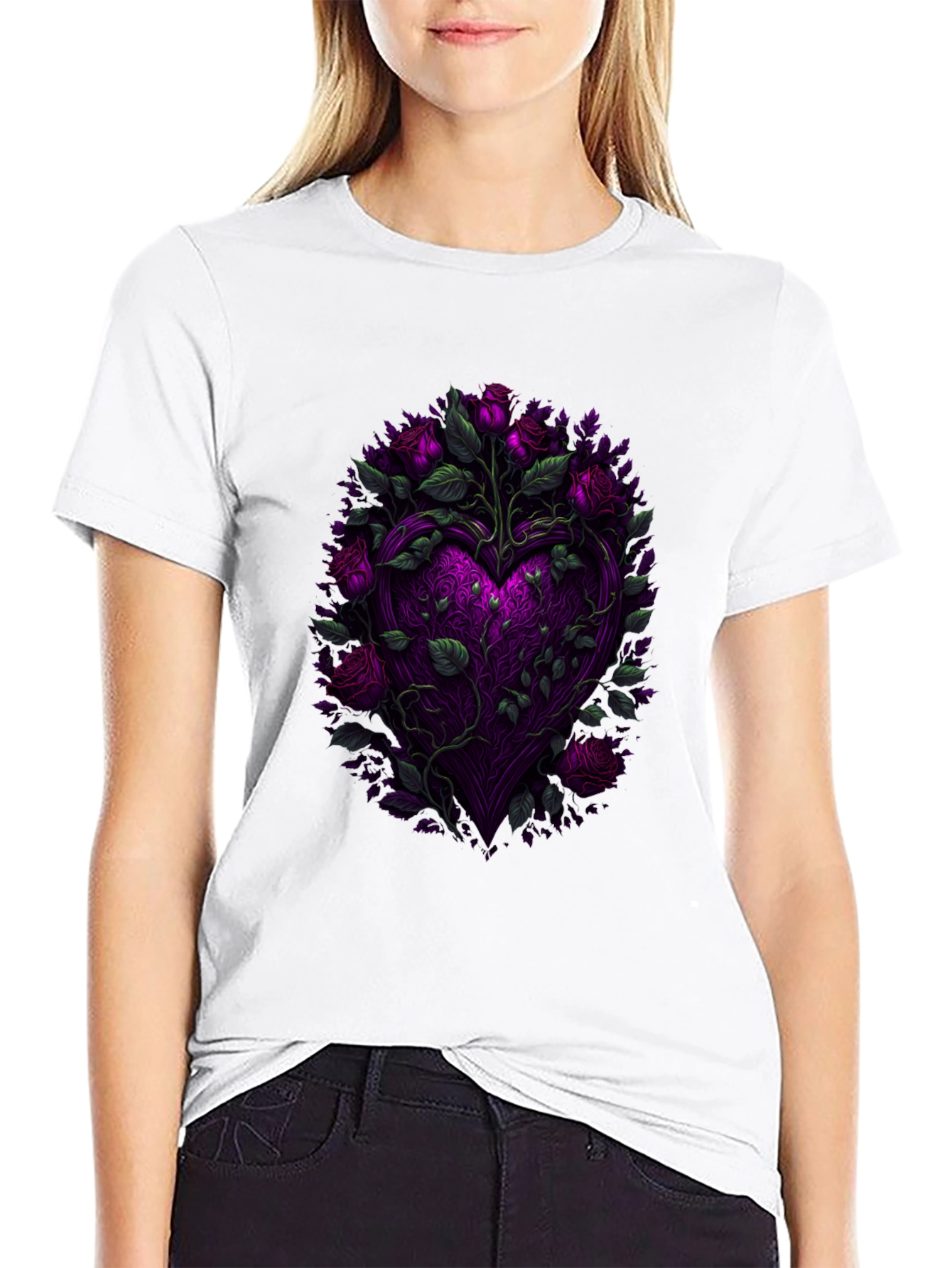 Floral Heart Graphic Black T-Shirt