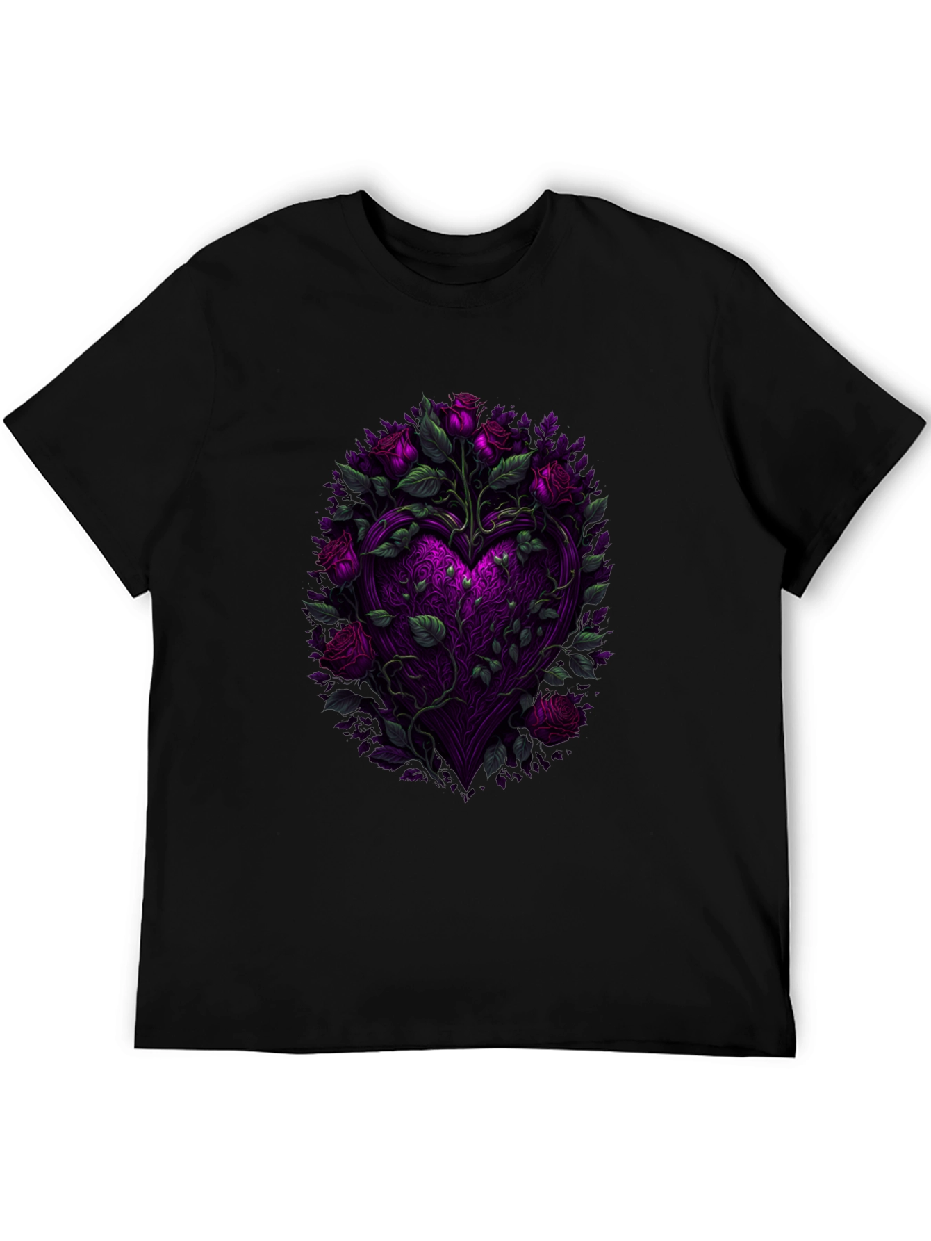 Floral Heart Graphic Black T-Shirt