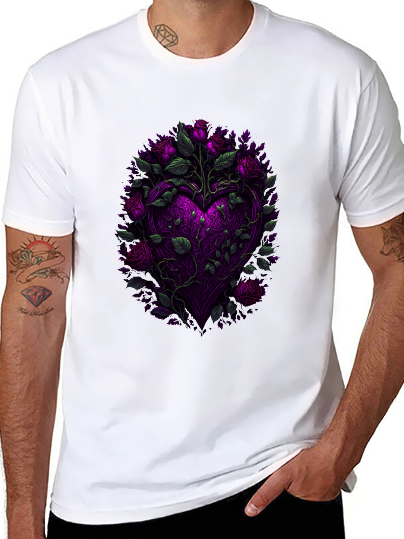 Floral Heart Graphic Black T-Shirt
