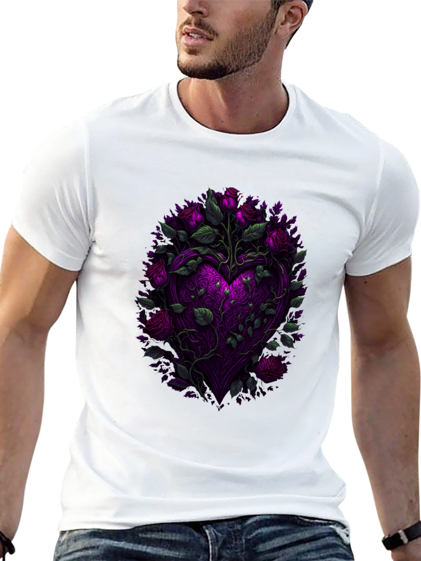 Floral Heart Graphic Black T-Shirt