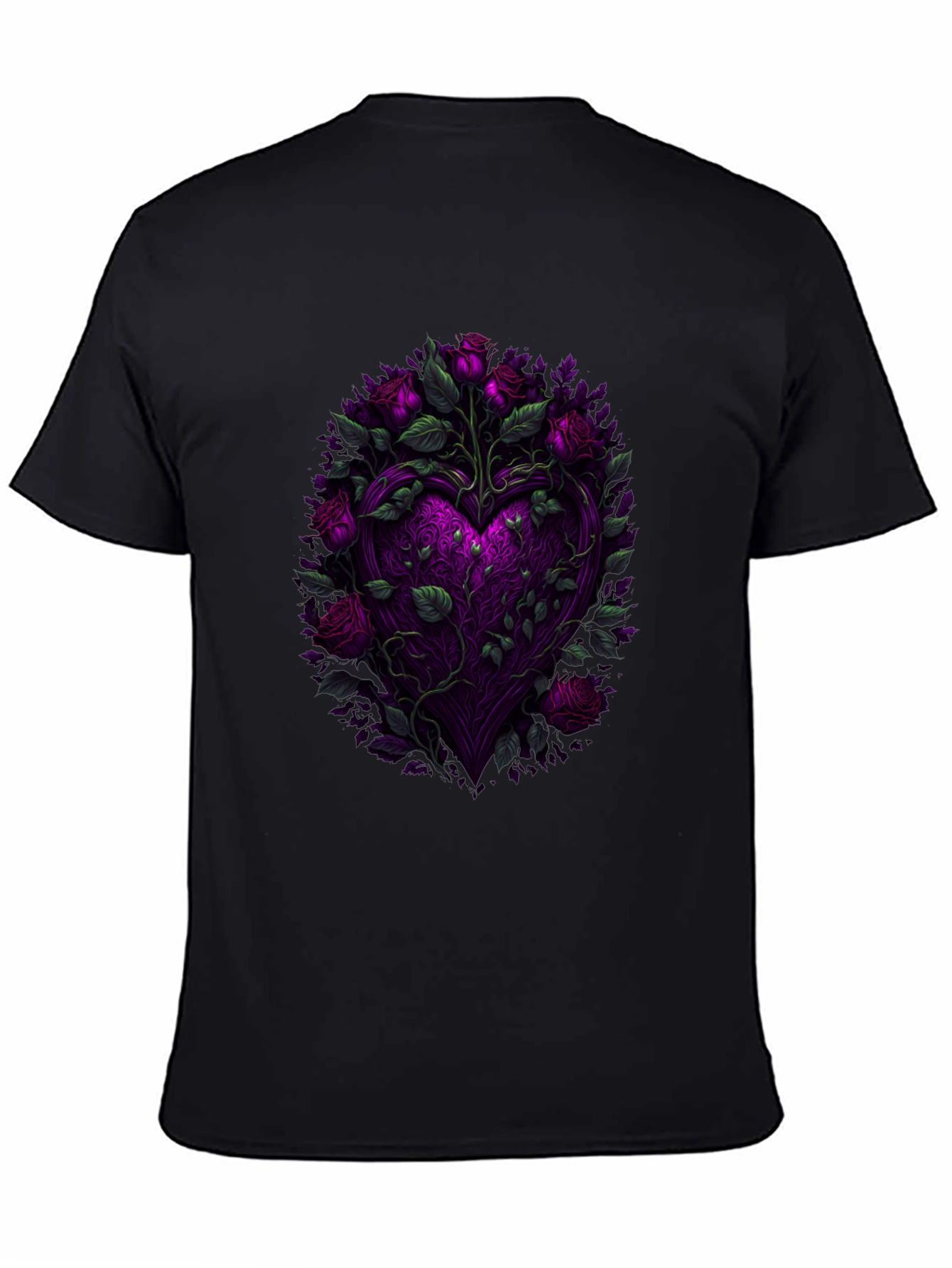 Floral Heart Graphic Black T-Shirt
