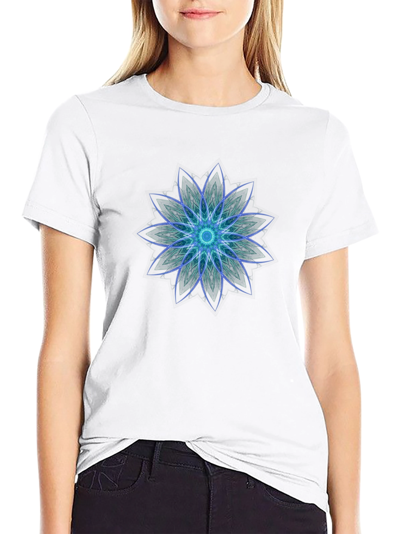 Geometric Flower Graphic Black T-Shirt