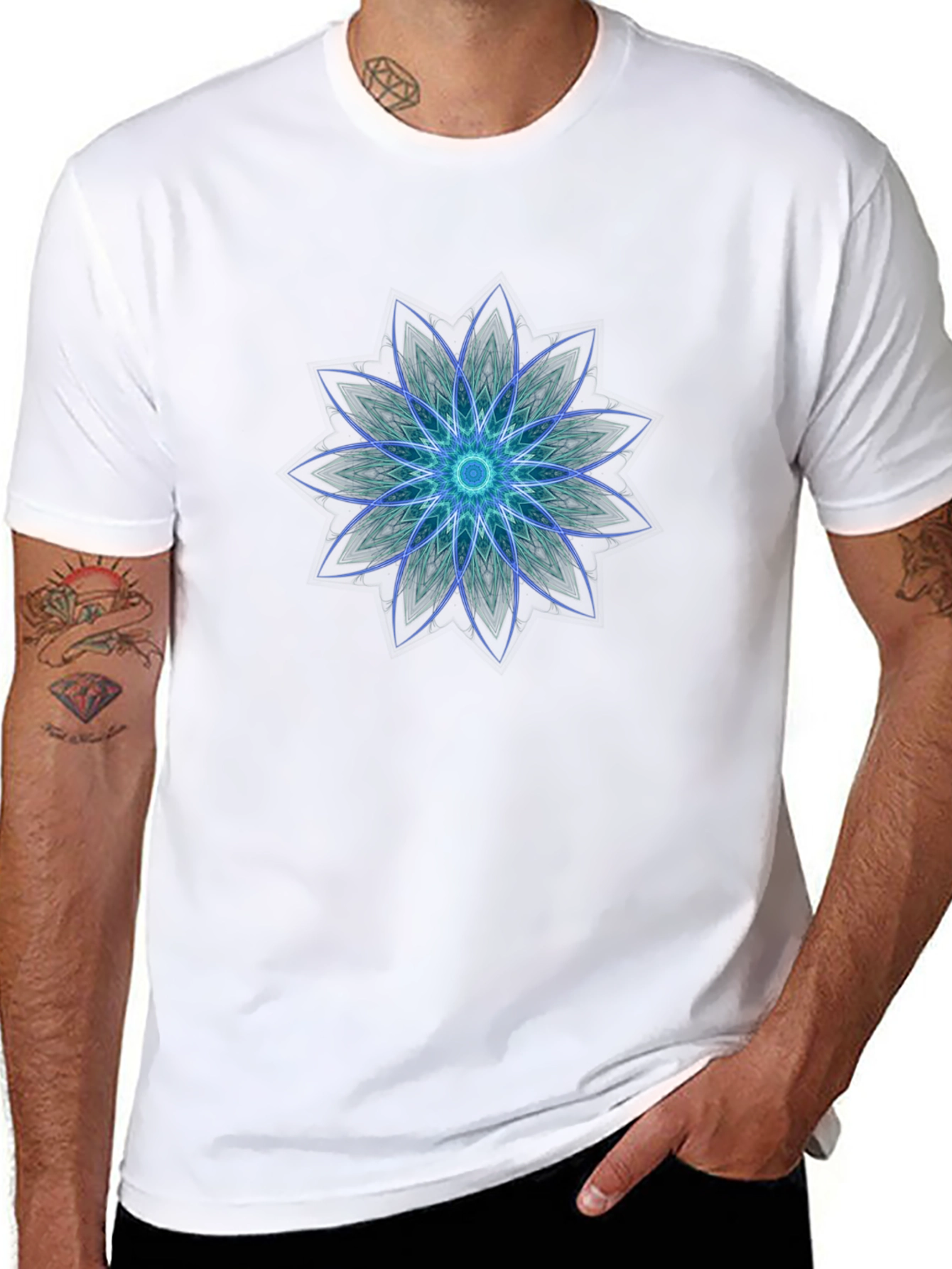 Geometric Flower Graphic Black T-Shirt