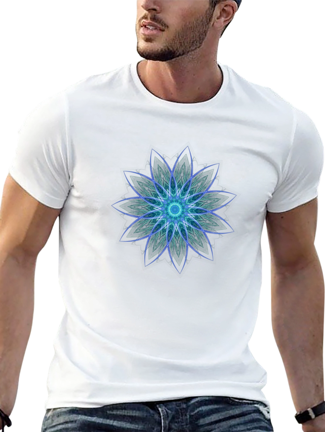 Geometric Flower Graphic Black T-Shirt