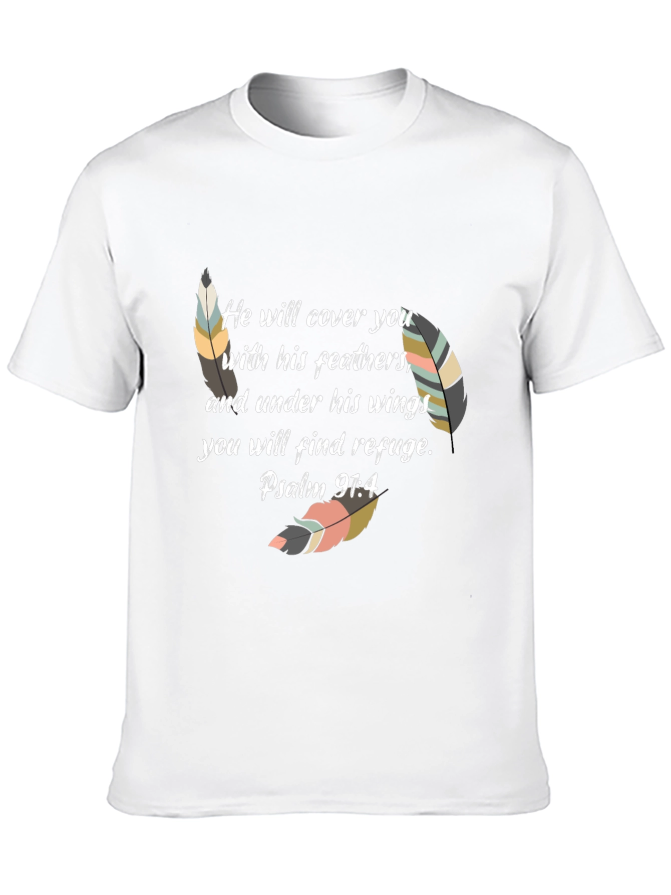 Faith-Based Feather Graphic Tee - Psalm 91:4