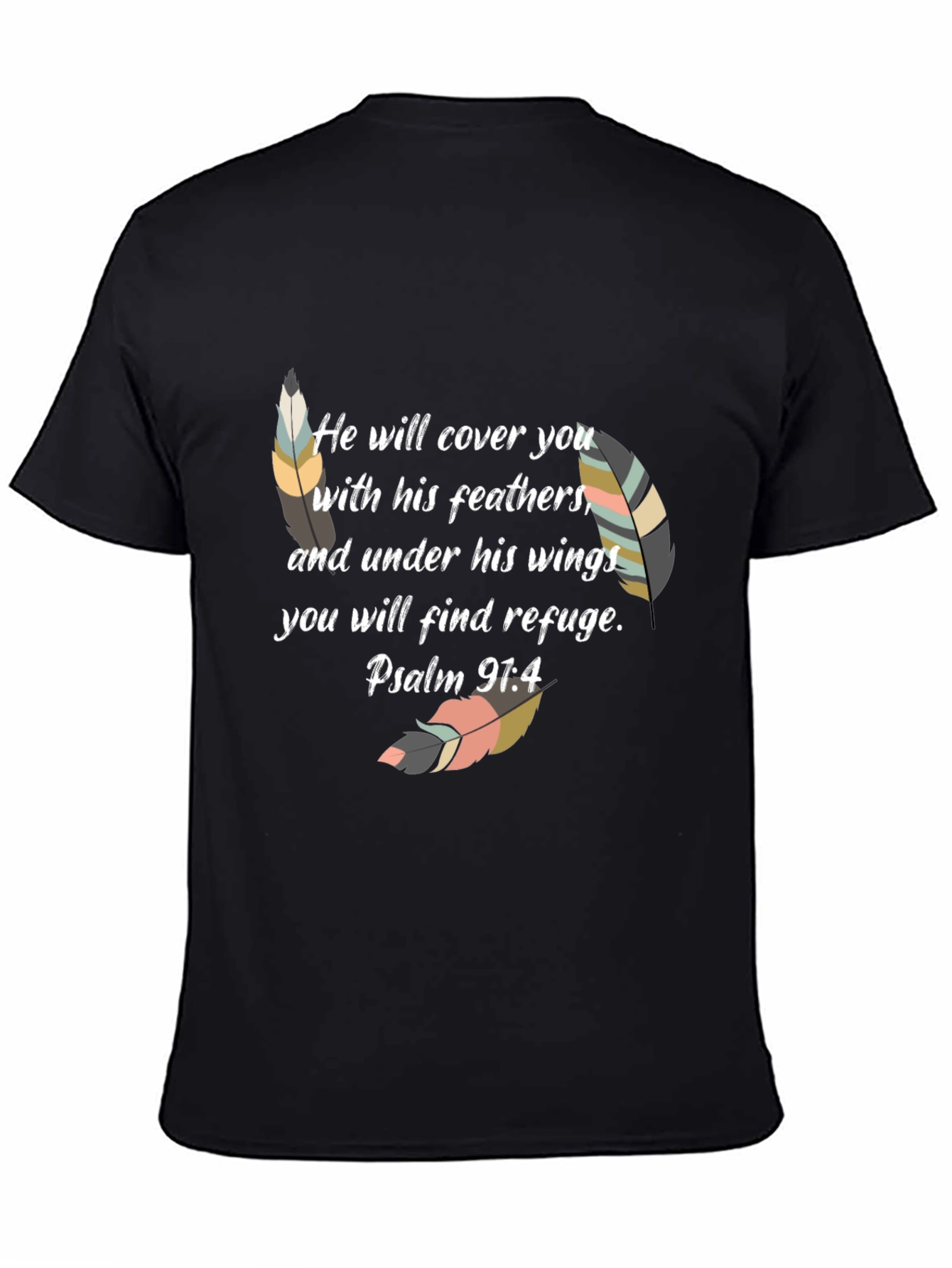 Faith-Based Feather Graphic Tee - Psalm 91:4