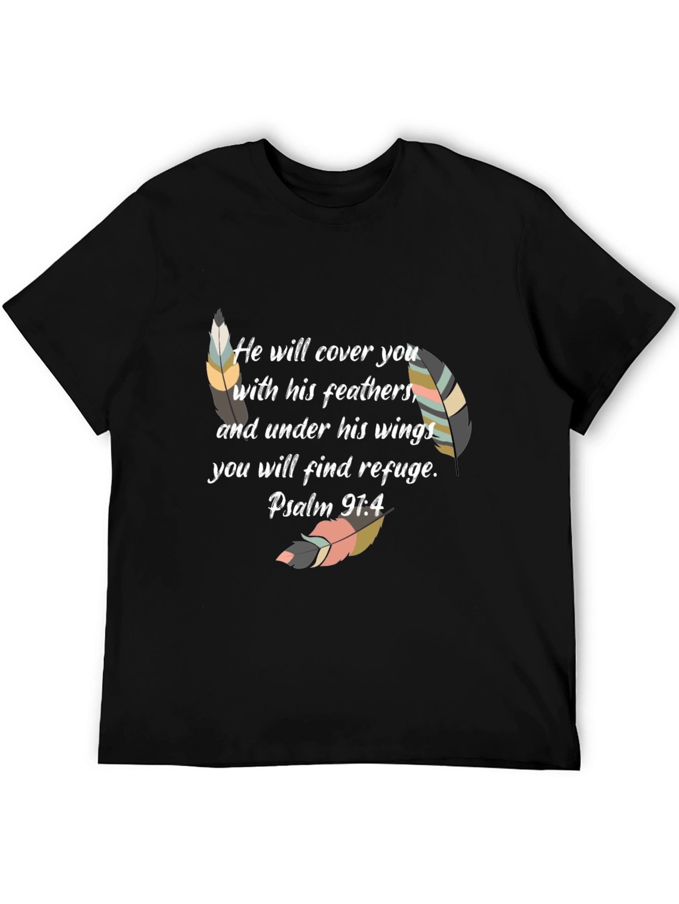 Faith-Based Feather Graphic Tee - Psalm 91:4
