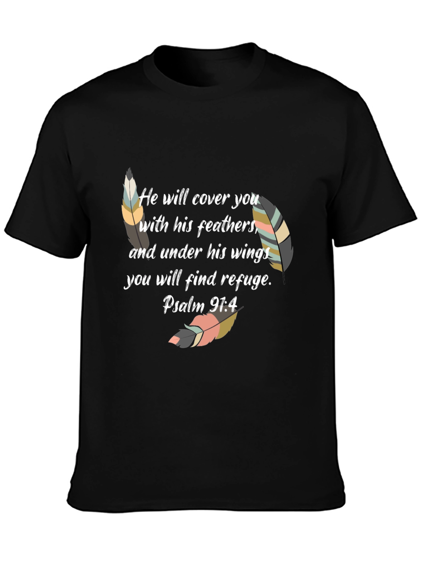 Faith-Based Feather Graphic Tee - Psalm 91:4